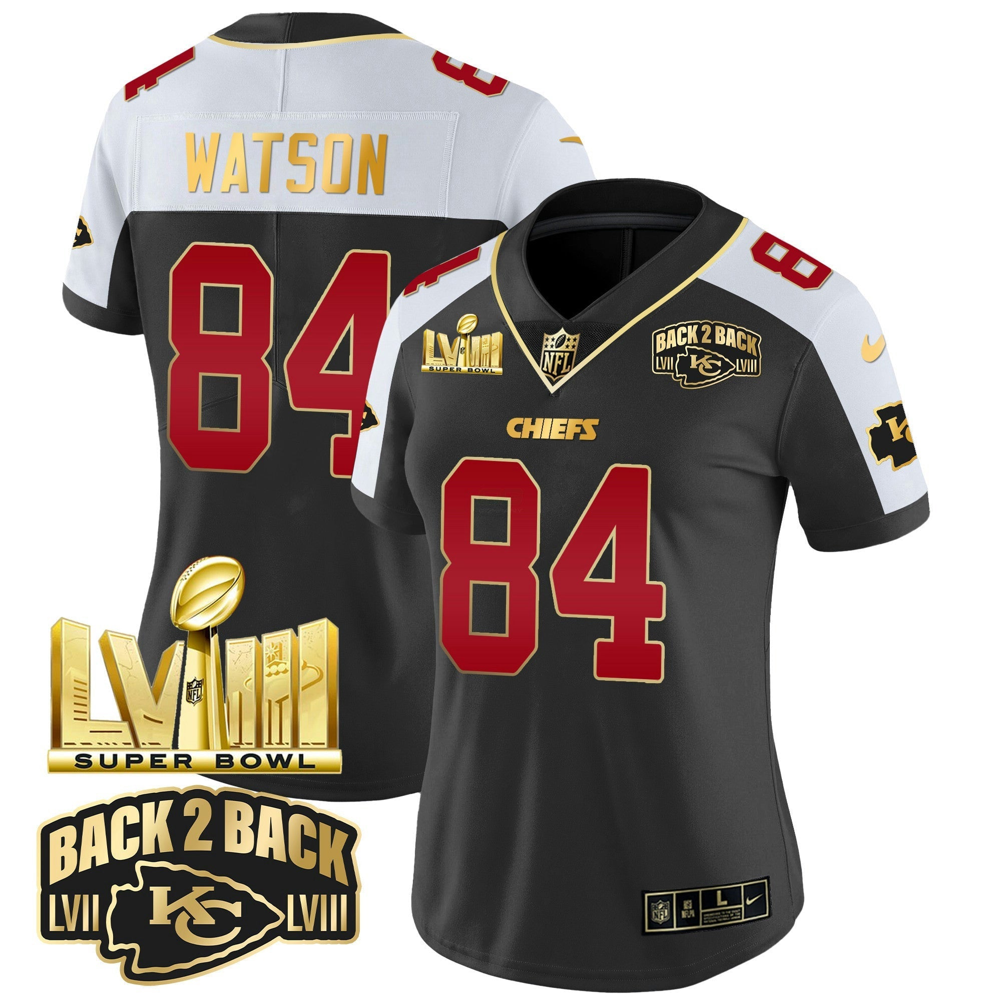 Camisa NFL Women’s Super Bowl LVIII & Back 2 Back Gold Patch Vapor Jersey