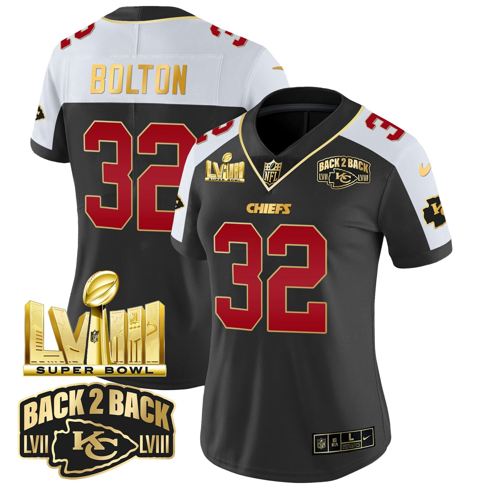 Camisa NFL Women’s Super Bowl LVIII & Back 2 Back Gold Patch Vapor Jersey