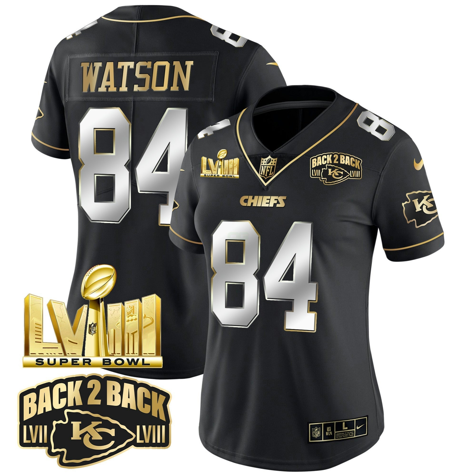 Camisa NFL Women’s Super Bowl LVIII & Back 2 Back Gold Patch Vapor Jersey V2