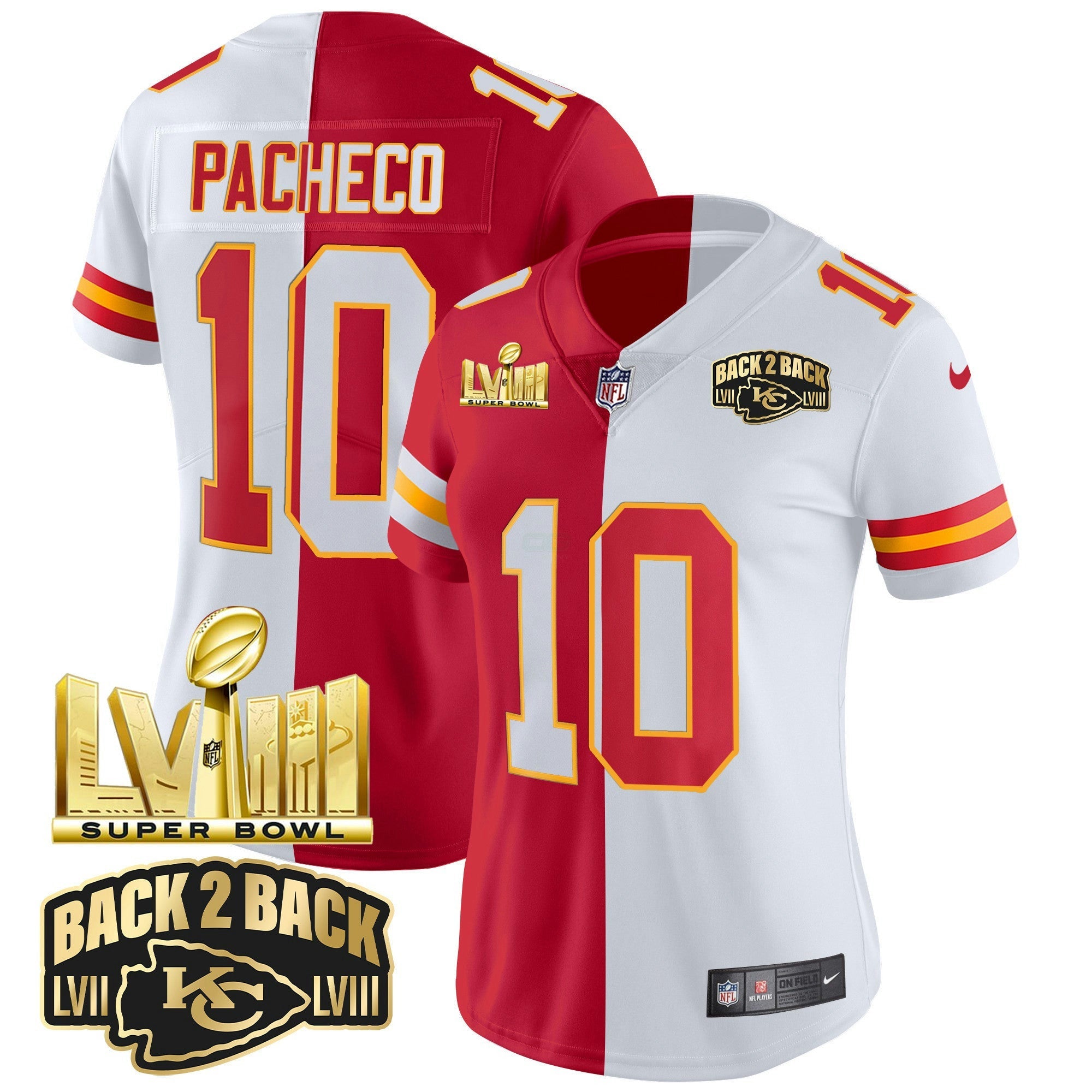 Camisa NFL Women’s Super Bowl LVIII & Back 2 Back Gold Patch Vapor Jersey V2