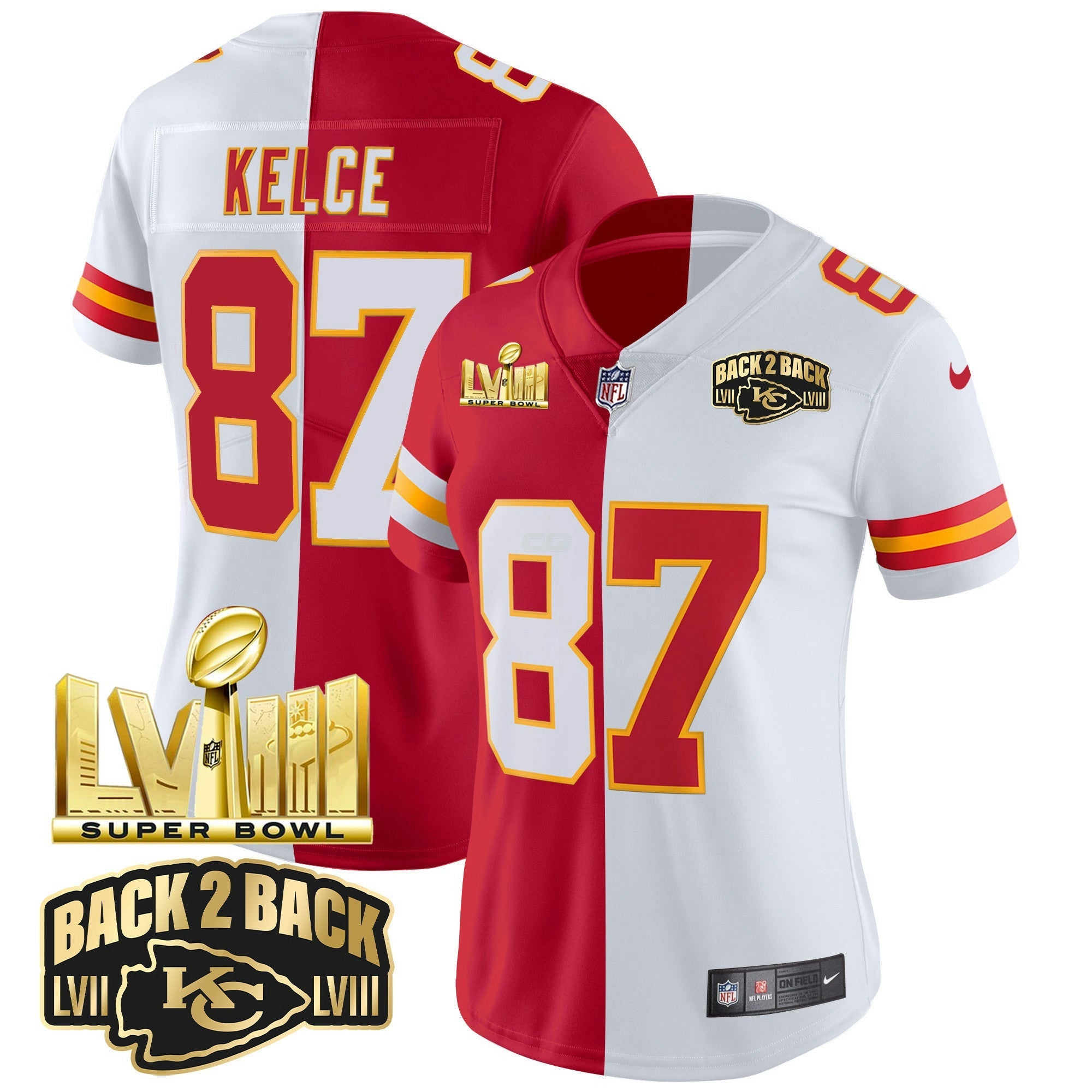 Camisa NFL Women’s Super Bowl LVIII & Back 2 Back Gold Patch Vapor Jersey V2