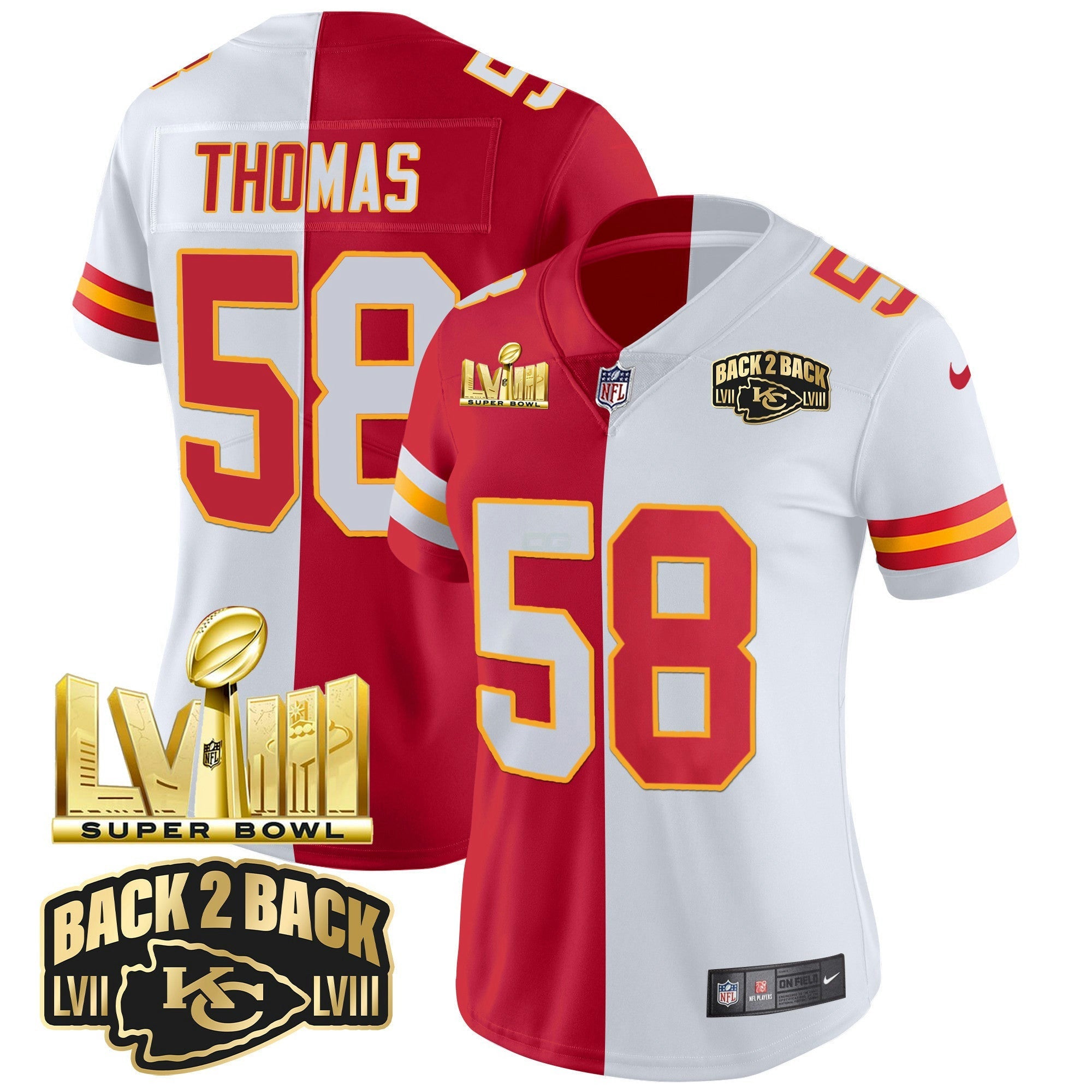 Camisa NFL Women’s Super Bowl LVIII & Back 2 Back Gold Patch Vapor Jersey V2