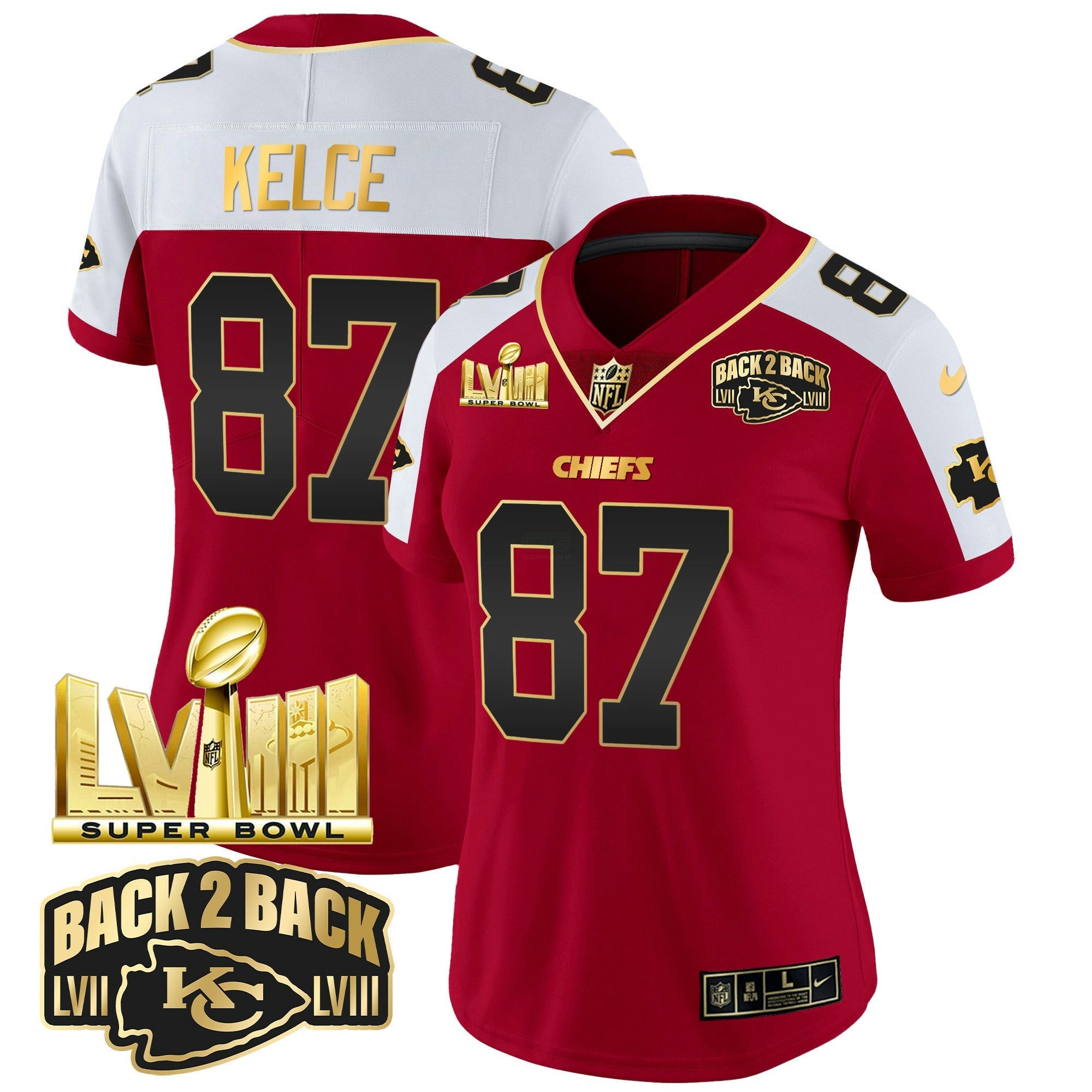 Camisa NFL Women’s Super Bowl LVIII & Back 2 Back Gold Patch Vapor Jersey