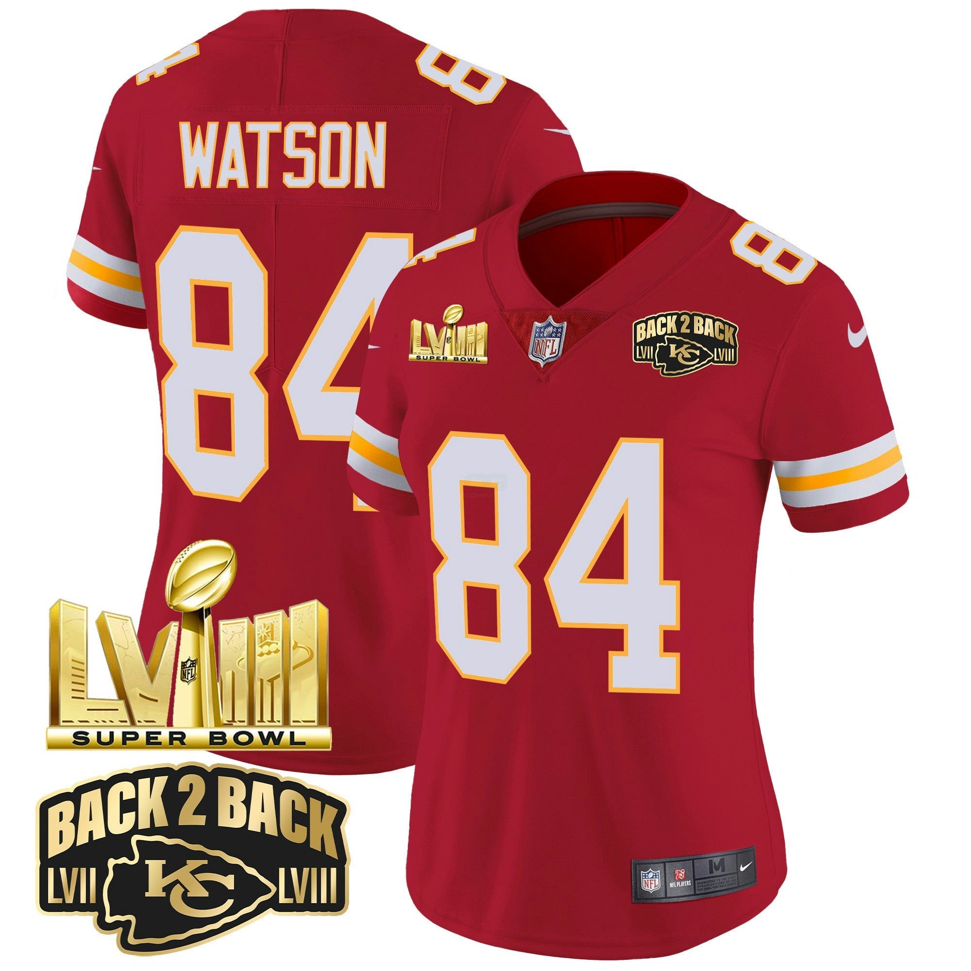 Camisa NFL Women’s Super Bowl LVIII & Back 2 Back Gold Patch Vapor Jersey
