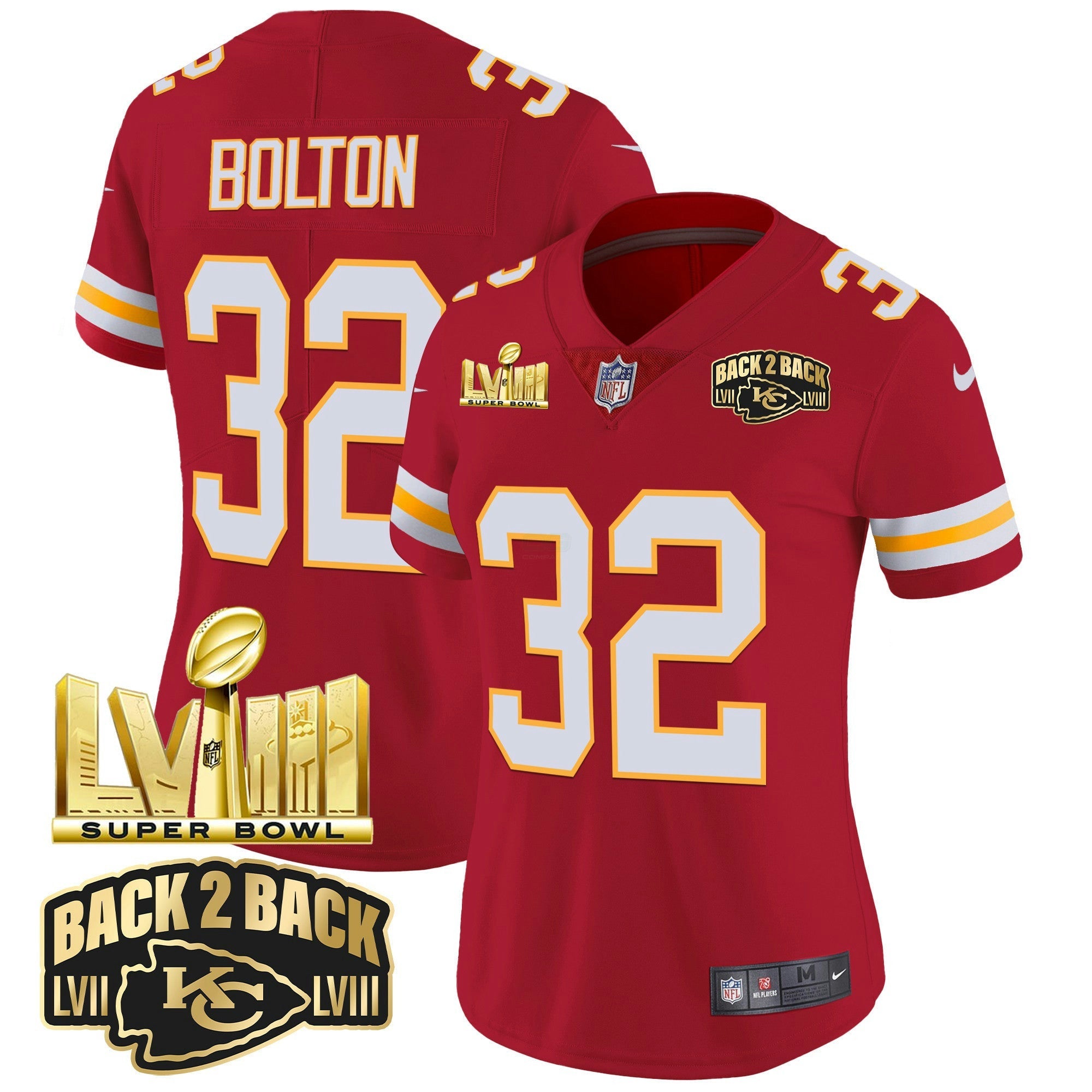 Camisa NFL Women’s Super Bowl LVIII & Back 2 Back Gold Patch Vapor Jersey