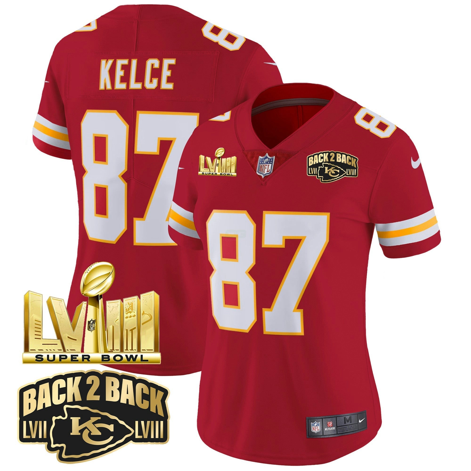 Camisa NFL Women’s Super Bowl LVIII & Back 2 Back Gold Patch Vapor Jersey