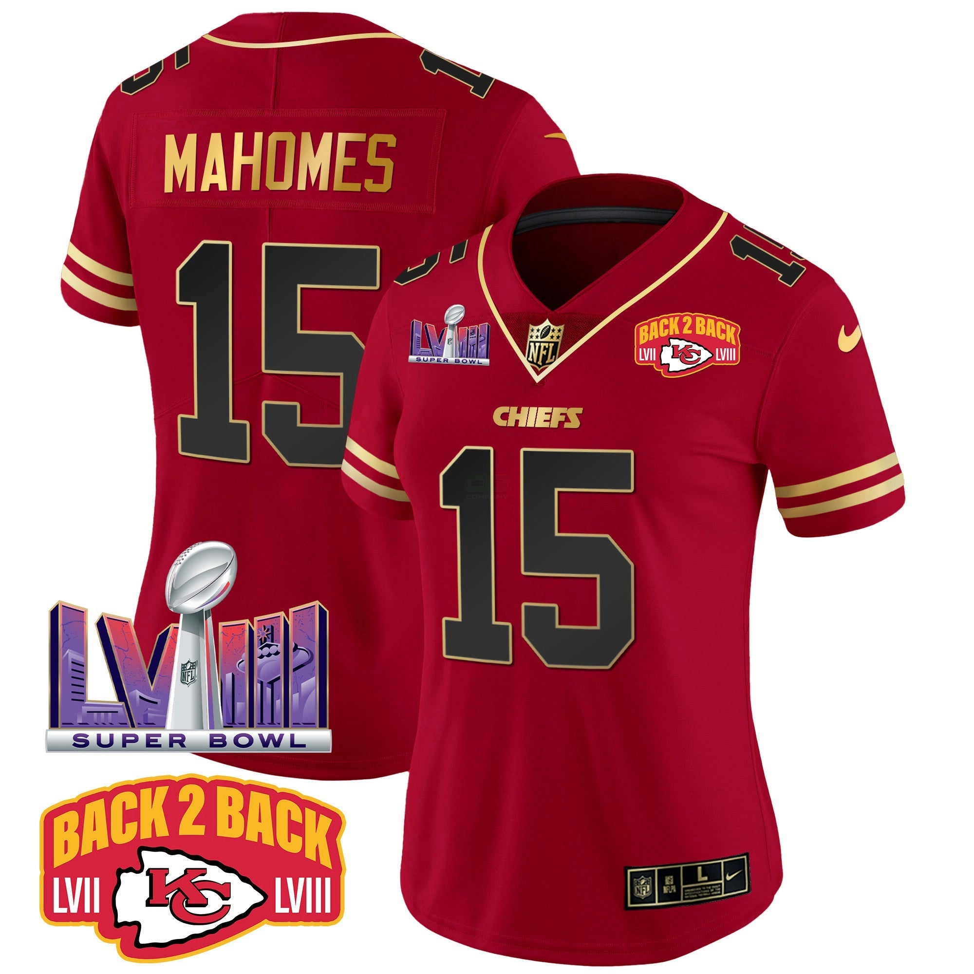 Camisa NFL Women’s Super Bowl LVIII & Back 2 Back Patch Vapor Jersey