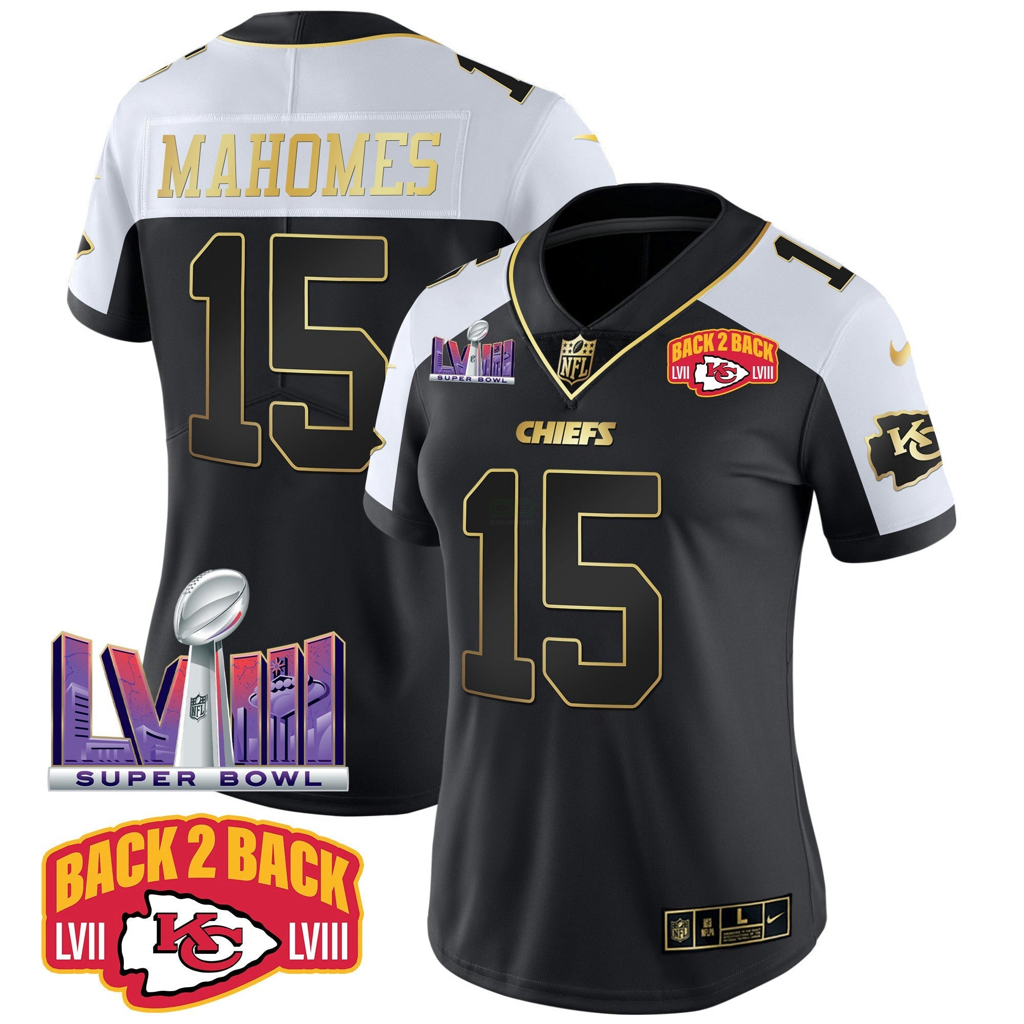 Camisa NFL Women’s Super Bowl LVIII & Back 2 Back Patch Vapor Jersey V2