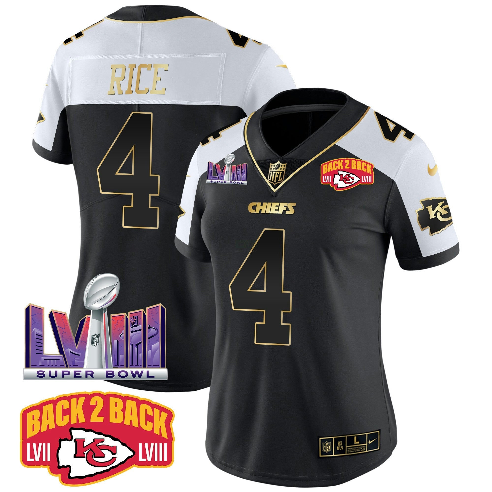 Camisa NFL Women’s Super Bowl LVIII & Back 2 Back Patch Vapor Jersey V2
