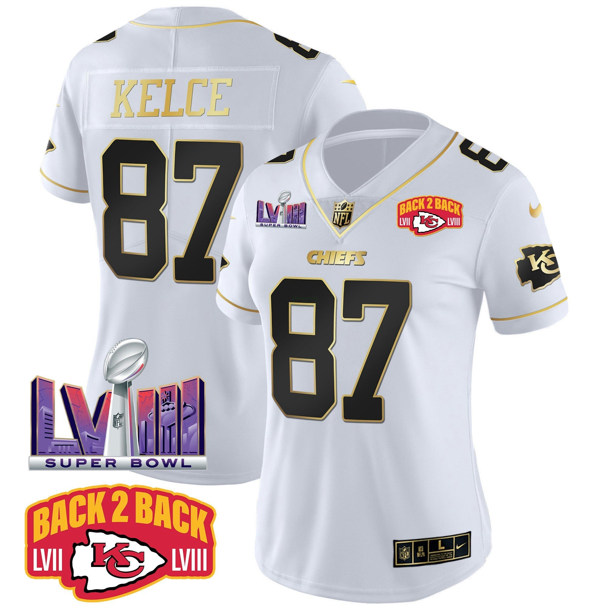 Camisa NFL Women’s Super Bowl LVIII & Back 2 Back Patch Vapor Jersey V2
