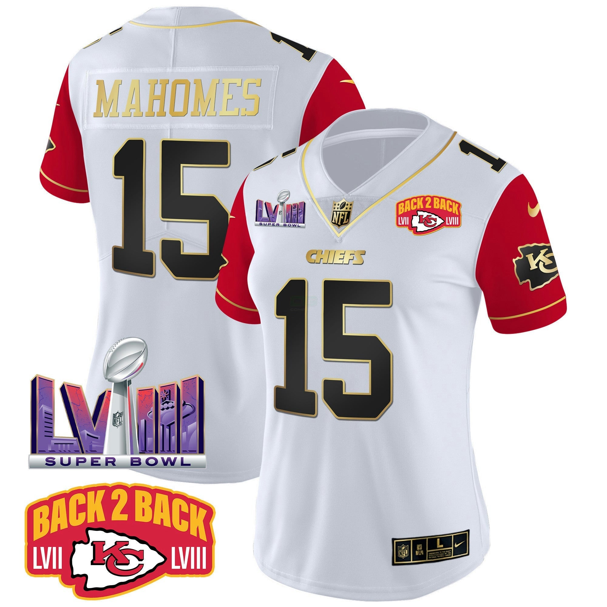 Camisa NFL Women’s Super Bowl LVIII & Back 2 Back Patch Vapor Jersey V2