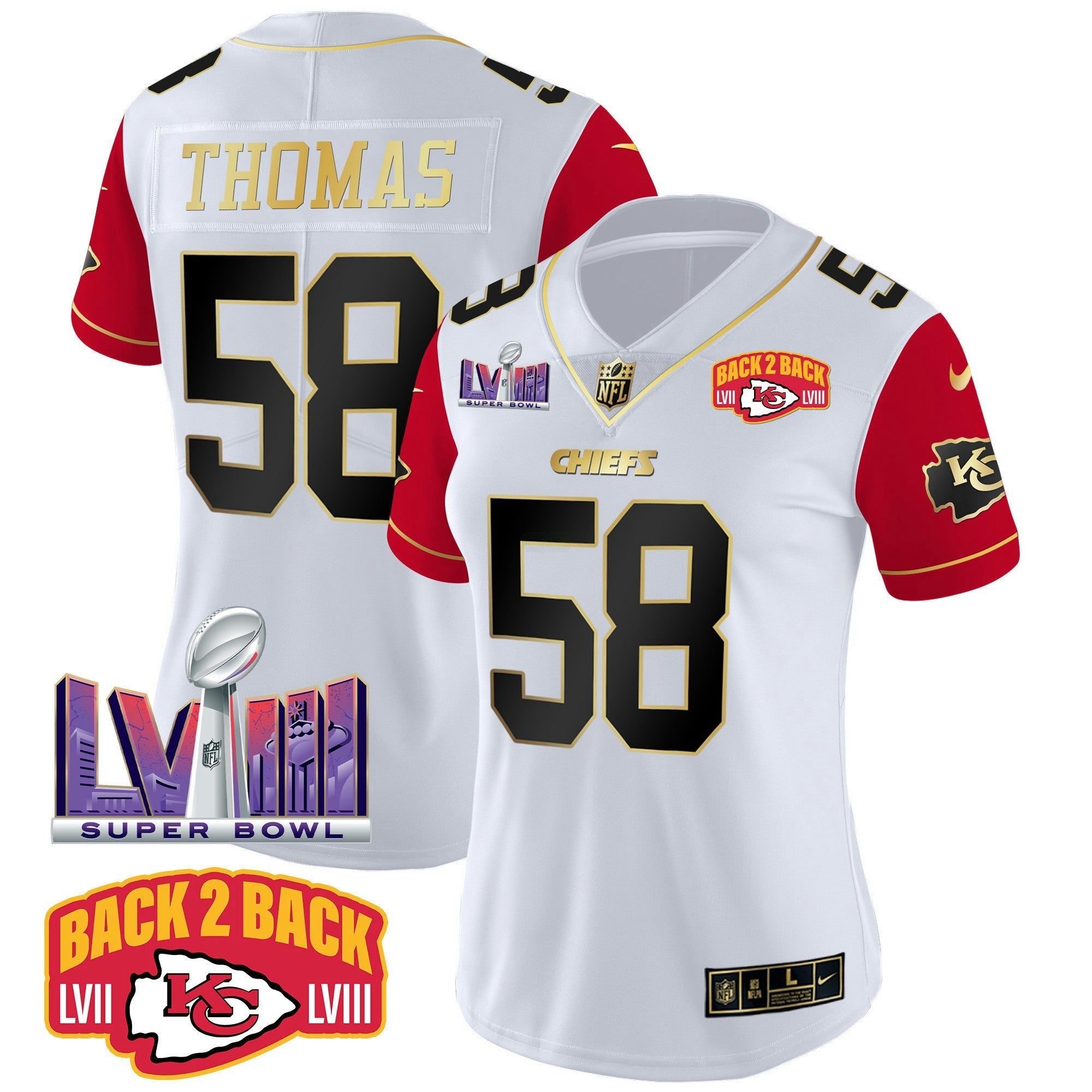 Camisa NFL Women’s Super Bowl LVIII & Back 2 Back Patch Vapor Jersey V2