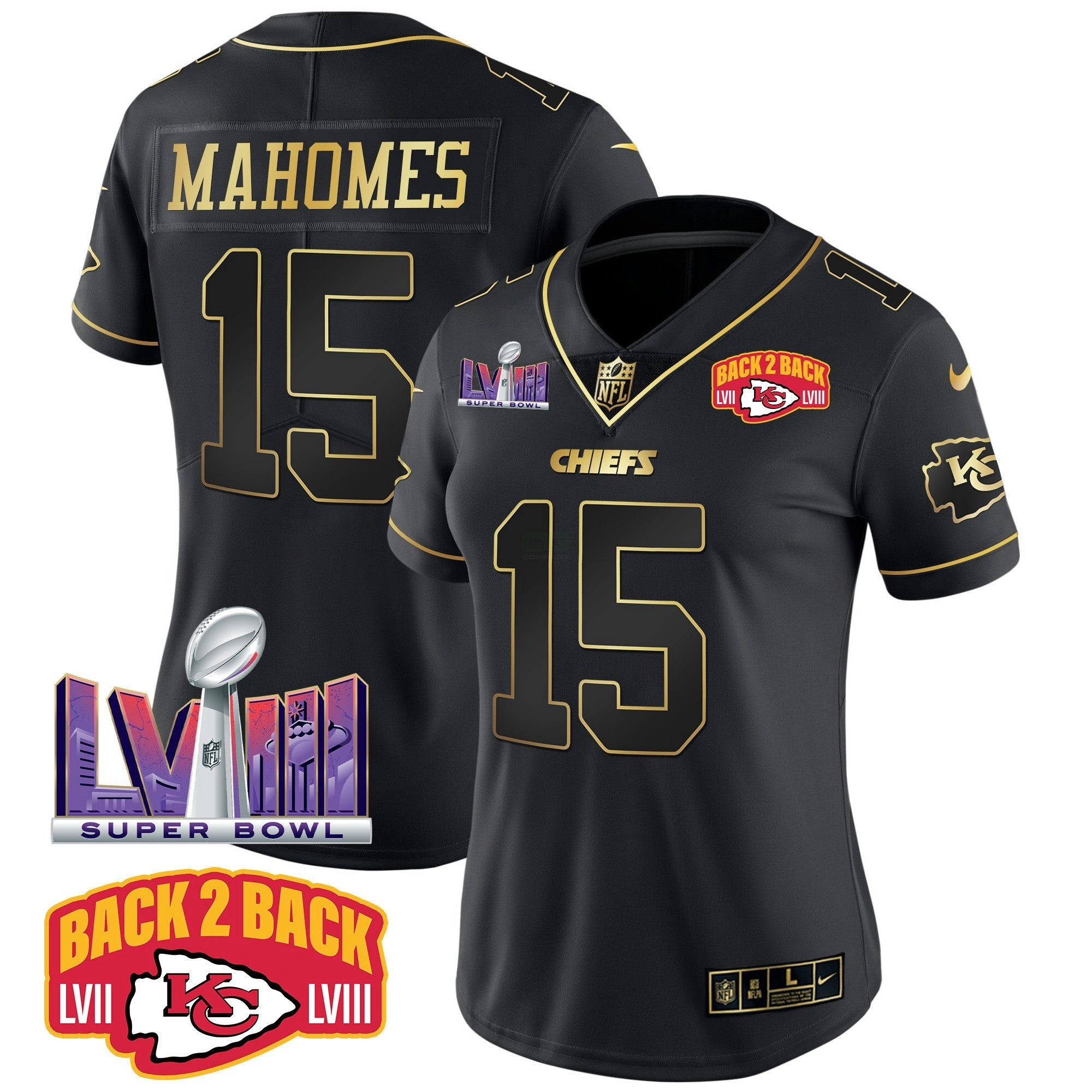 Camisa NFL Women’s Super Bowl LVIII & Back 2 Back Patch Vapor Jersey V2