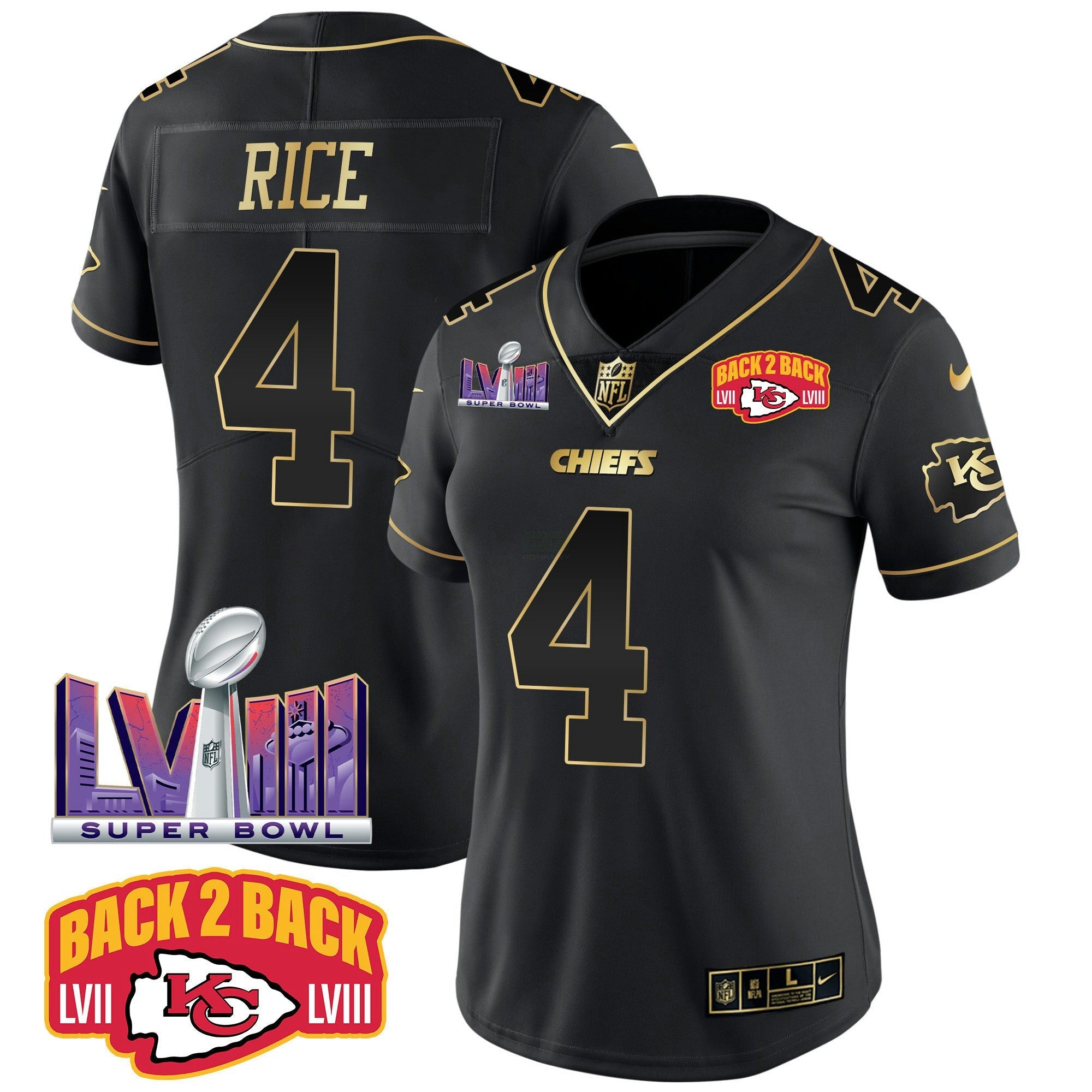 Camisa NFL Women’s Super Bowl LVIII & Back 2 Back Patch Vapor Jersey V2