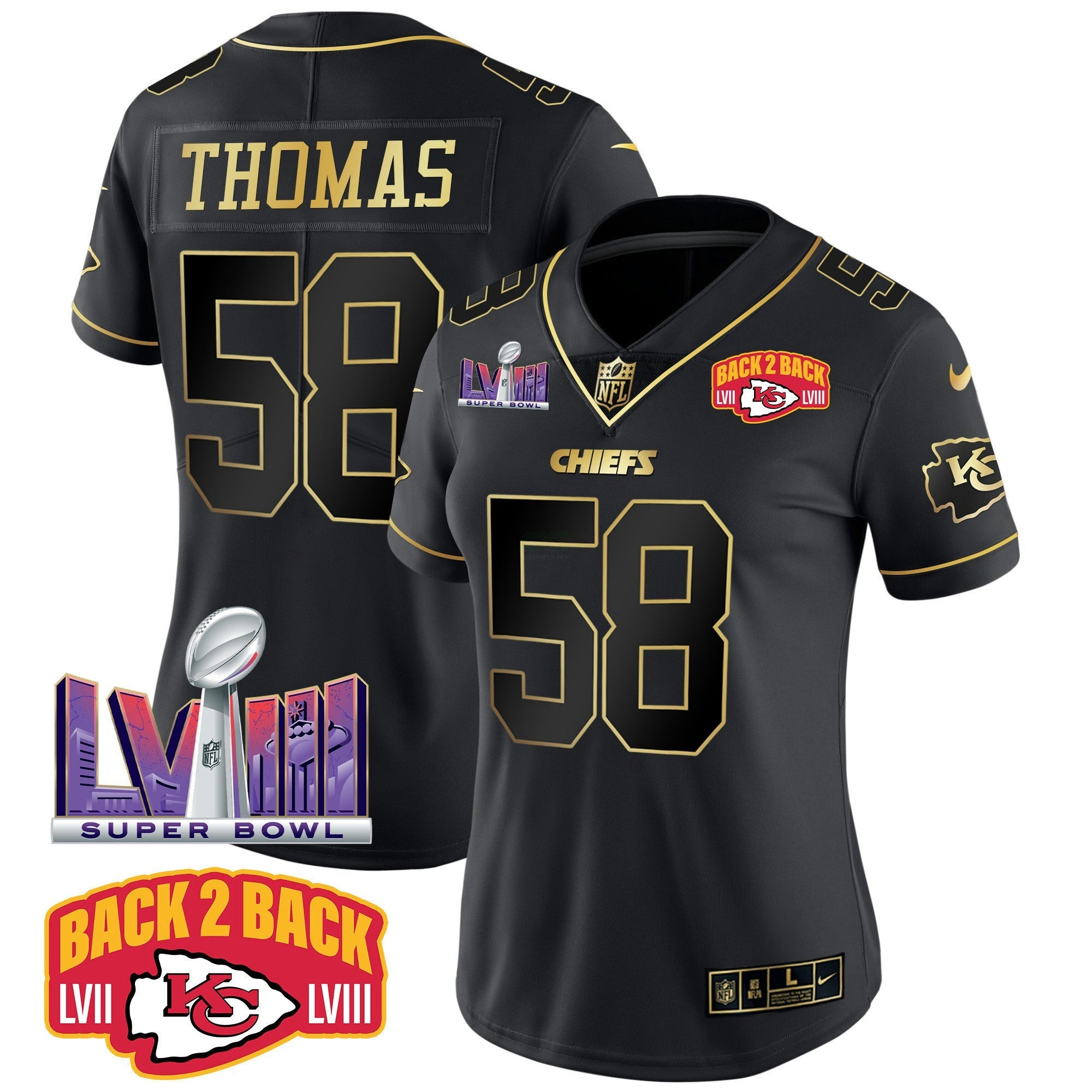 Camisa NFL Women’s Super Bowl LVIII & Back 2 Back Patch Vapor Jersey V2