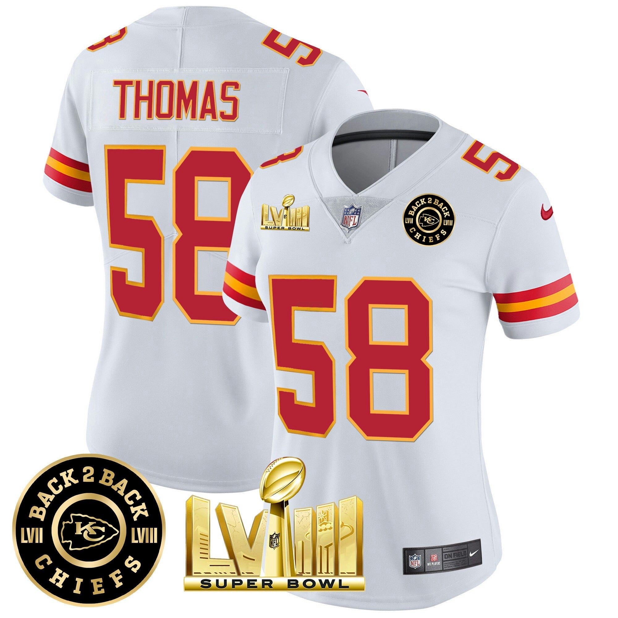 Camisa NFL Women’s Super Bowl LVIII & Back 2 Back Patch Vapor Jersey V3