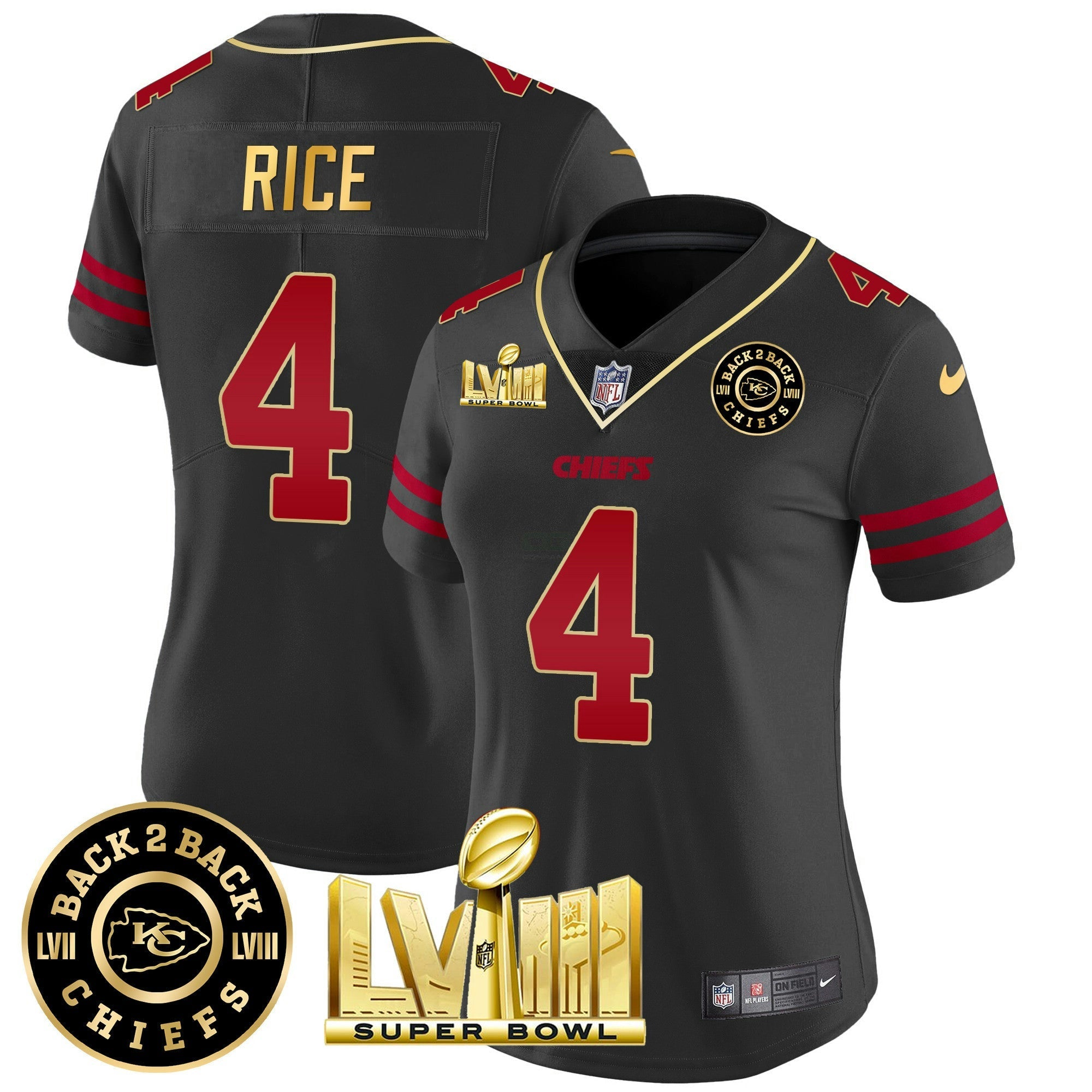 Camisa NFL Women’s Super Bowl LVIII & Back 2 Back Patch Vapor Jersey V3