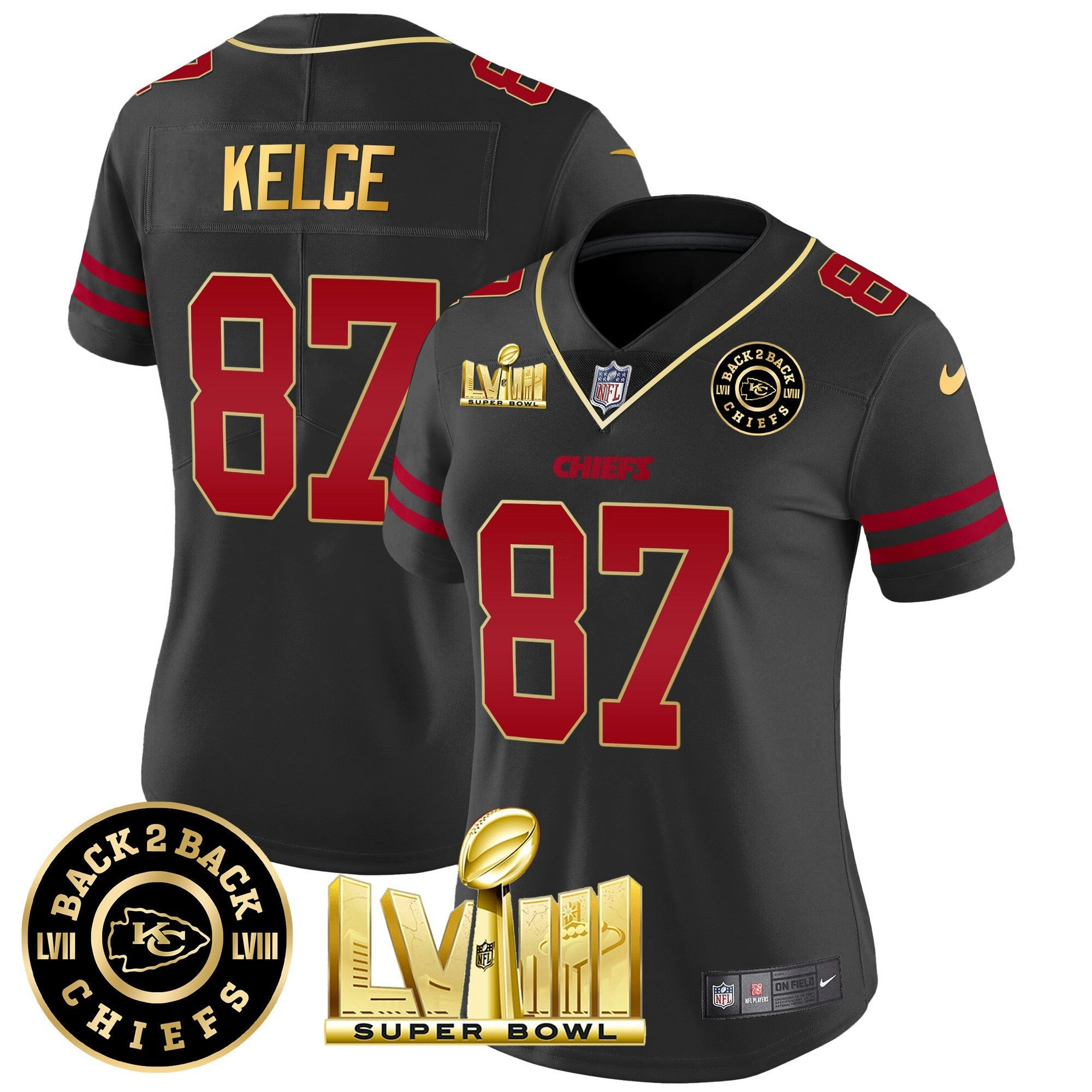Camisa NFL Women’s Super Bowl LVIII & Back 2 Back Patch Vapor Jersey V3