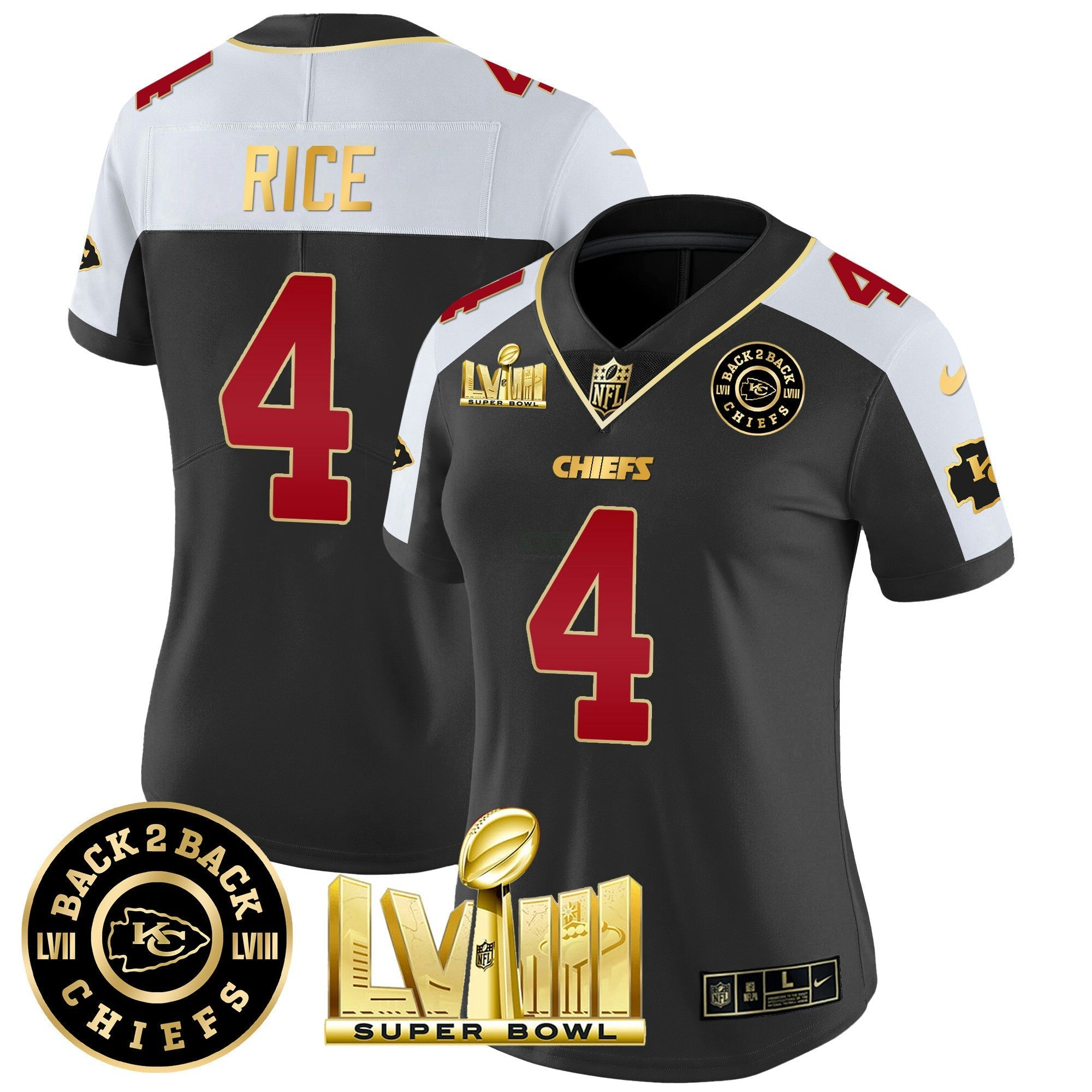 Camisa NFL Women’s Super Bowl LVIII & Back 2 Back Patch Vapor Jersey V3