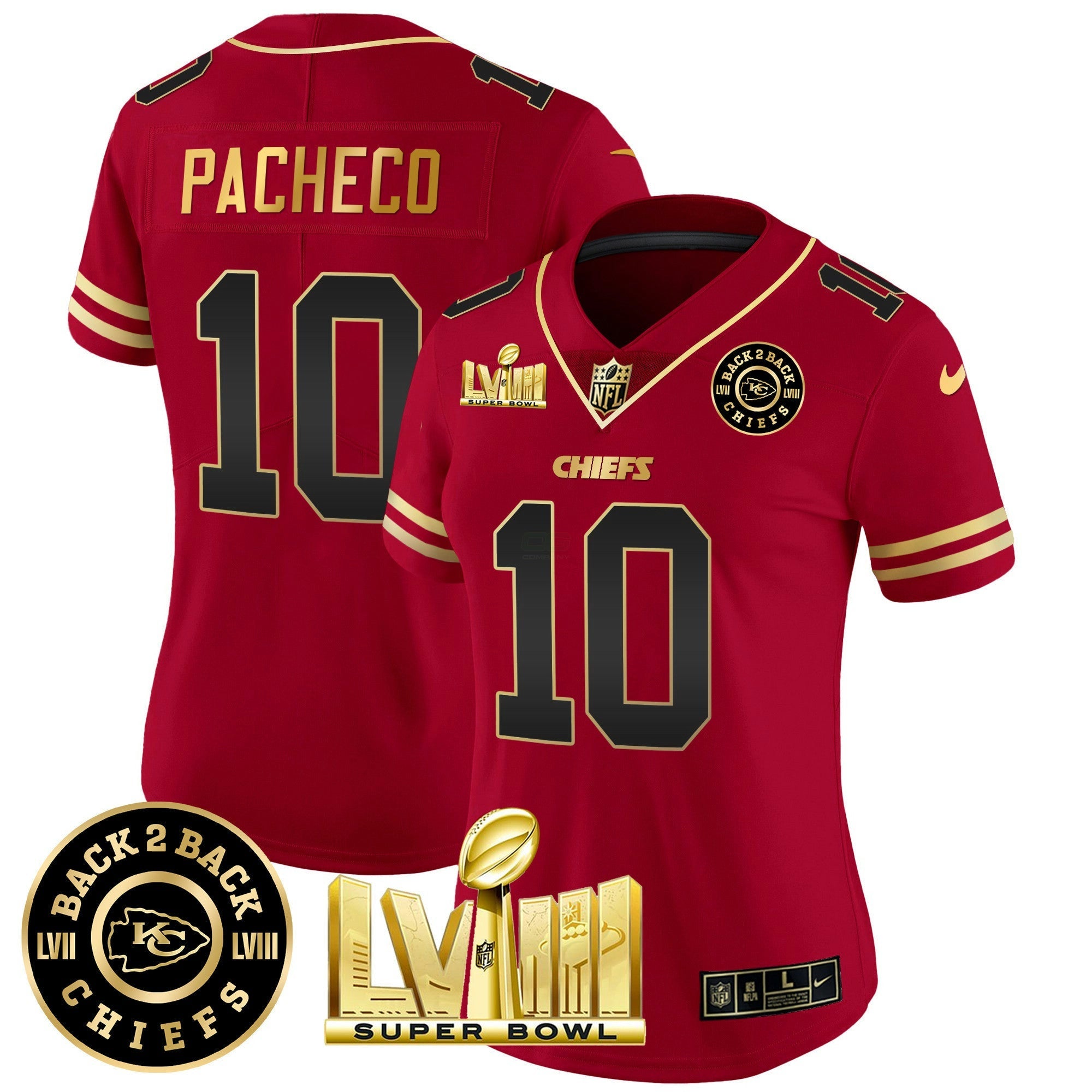 Camisa NFL Women’s Super Bowl LVIII & Back 2 Back Patch Vapor Jersey V3