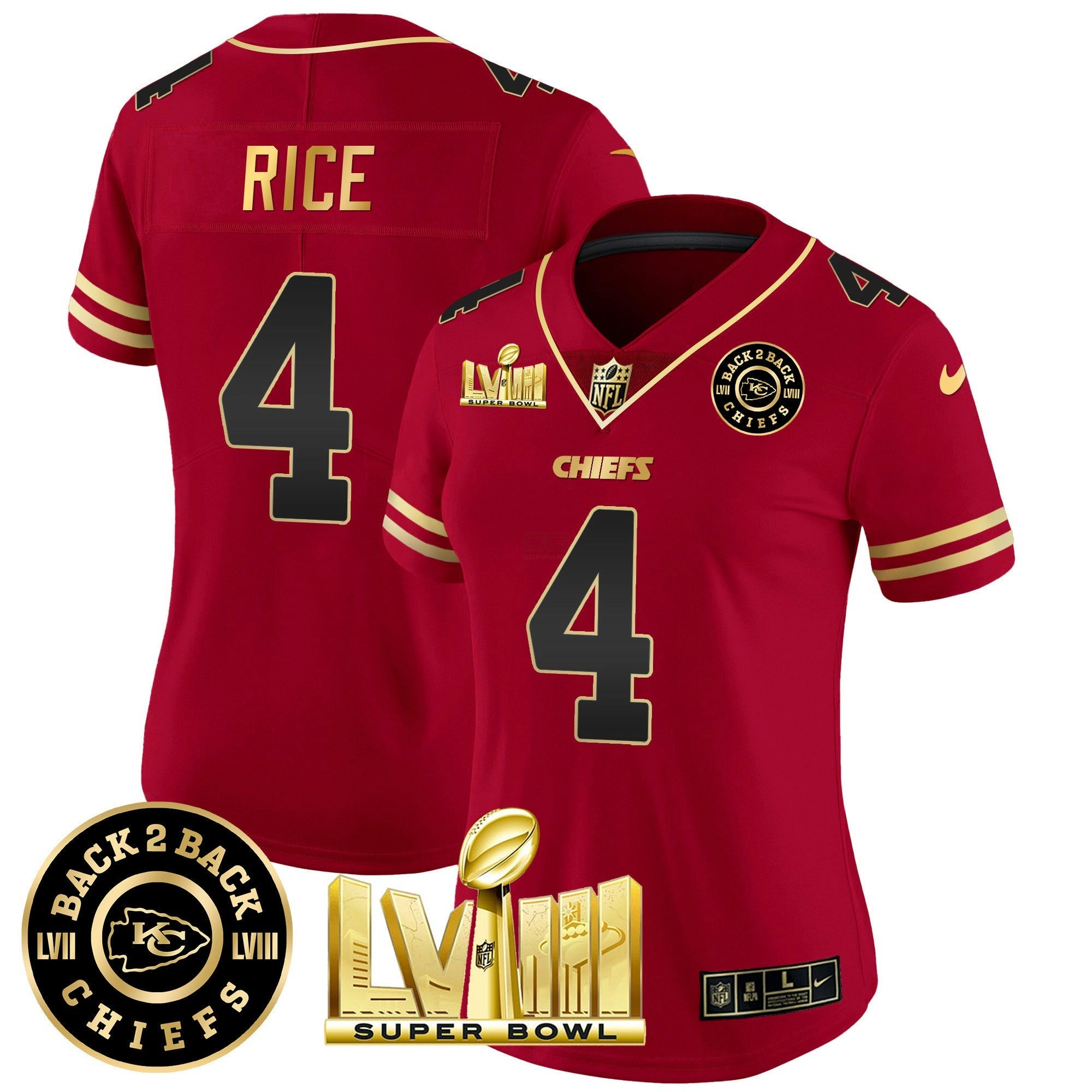 Camisa NFL Women’s Super Bowl LVIII & Back 2 Back Patch Vapor Jersey V3