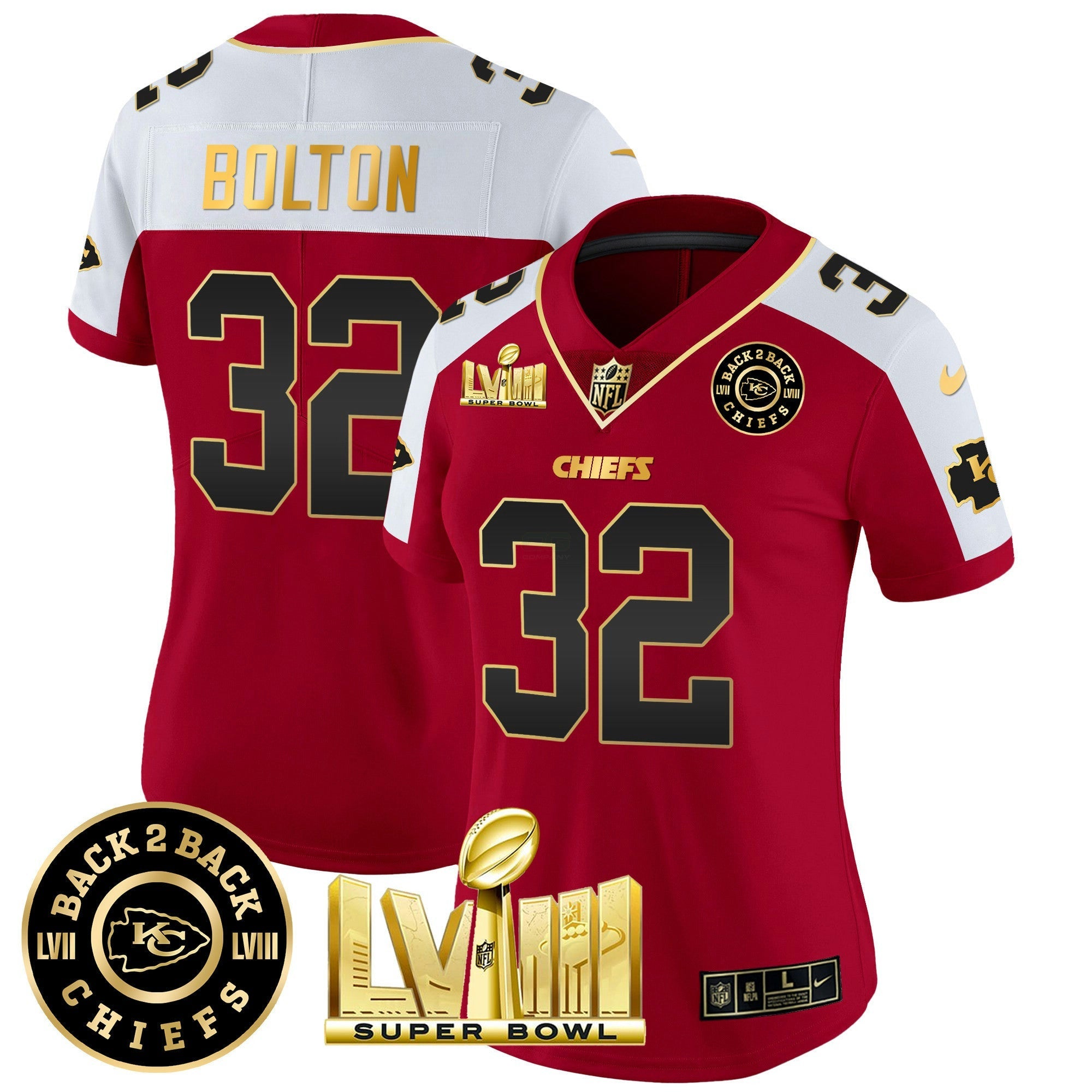 Camisa NFL Women’s Super Bowl LVIII & Back 2 Back Patch Vapor Jersey V3