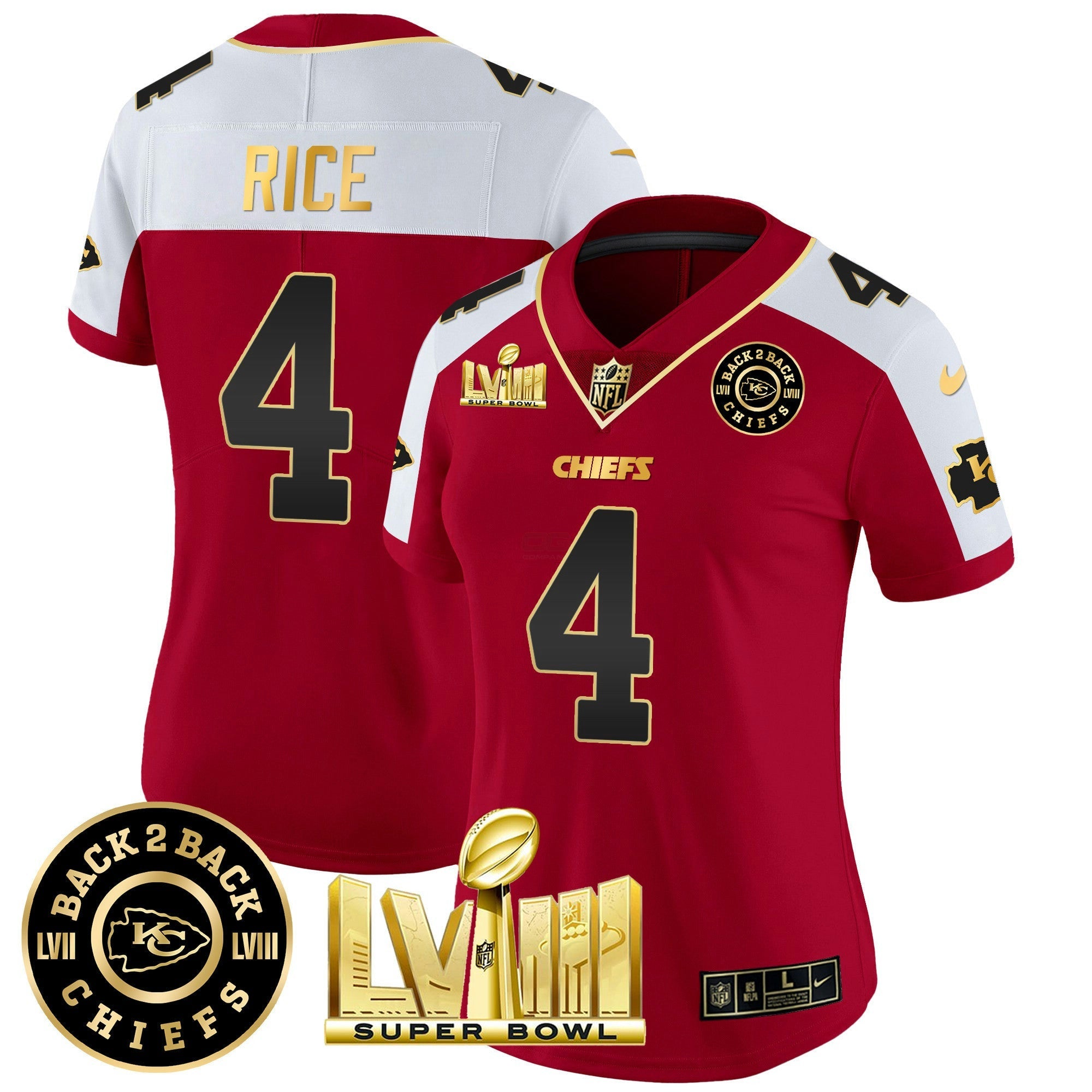 Camisa NFL Women’s Super Bowl LVIII & Back 2 Back Patch Vapor Jersey V3