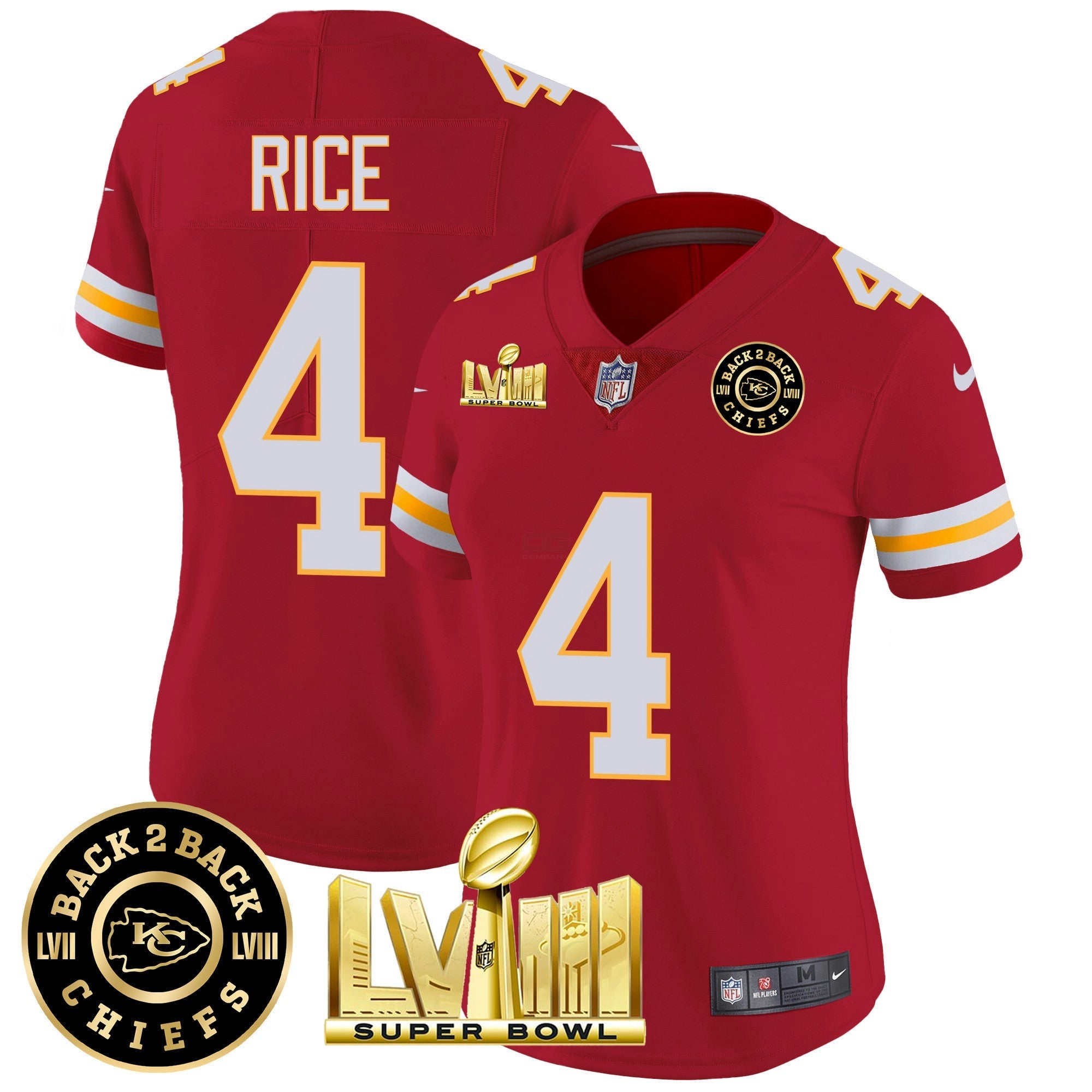 Camisa NFL Women’s Super Bowl LVIII & Back 2 Back Patch Vapor Jersey V3