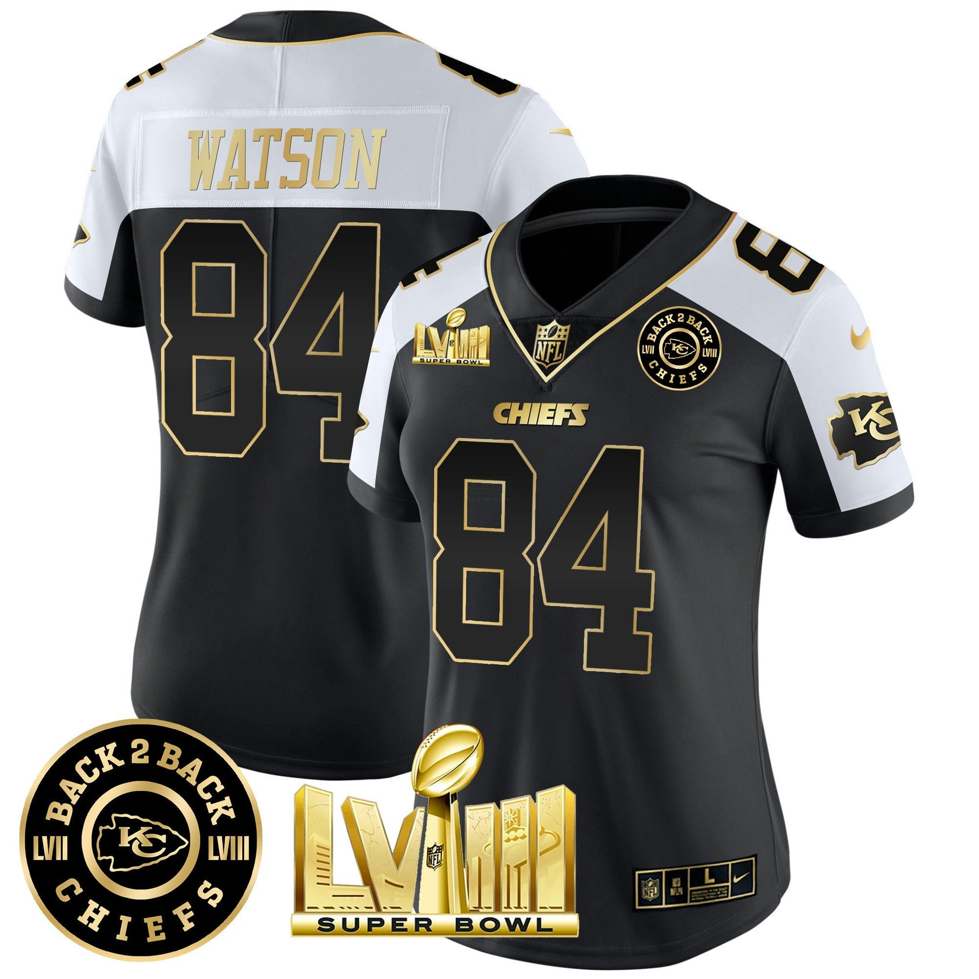 Camisa NFL Women’s Super Bowl LVIII & Back 2 Back Patch Vapor Jersey V4