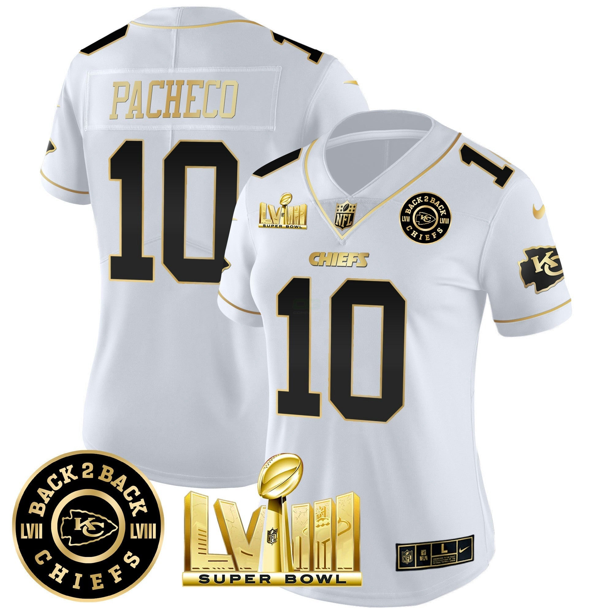 Camisa NFL Women’s Super Bowl LVIII & Back 2 Back Patch Vapor Jersey V4