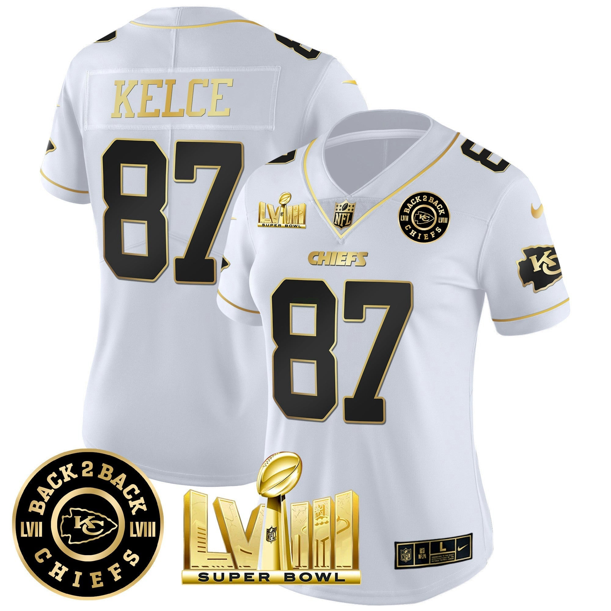 Camisa NFL Women’s Super Bowl LVIII & Back 2 Back Patch Vapor Jersey V4