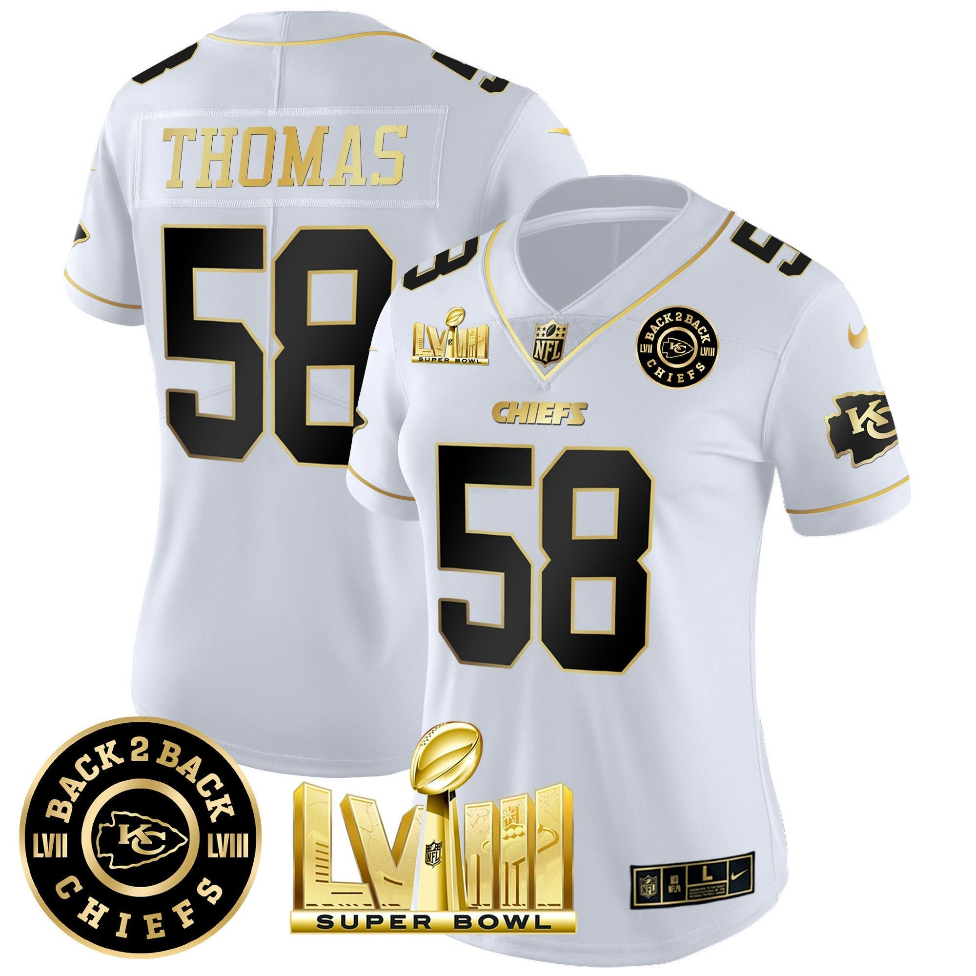 Camisa NFL Women’s Super Bowl LVIII & Back 2 Back Patch Vapor Jersey V4
