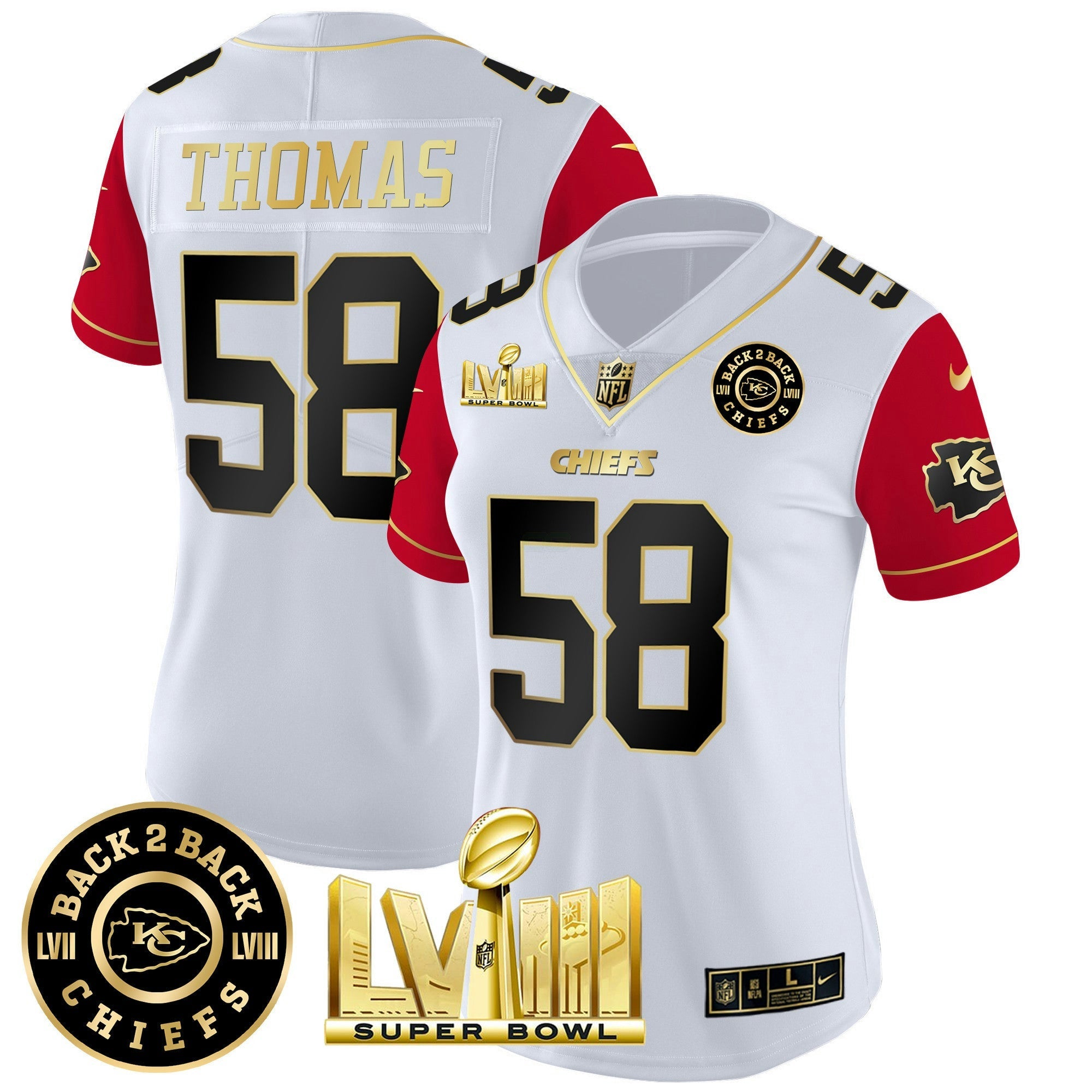 Camisa NFL Women’s Super Bowl LVIII & Back 2 Back Patch Vapor Jersey V4