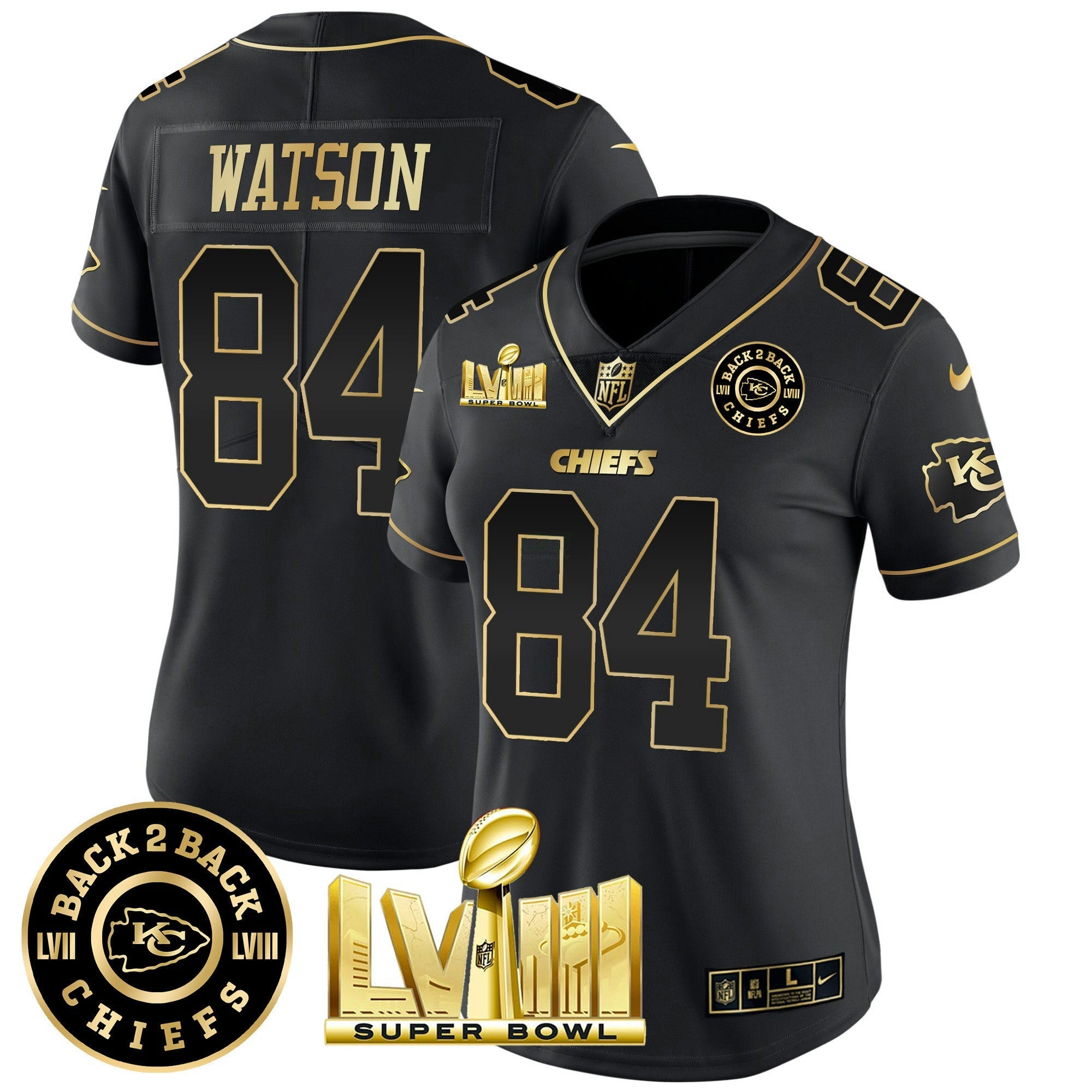 Camisa NFL Women’s Super Bowl LVIII & Back 2 Back Patch Vapor Jersey V4