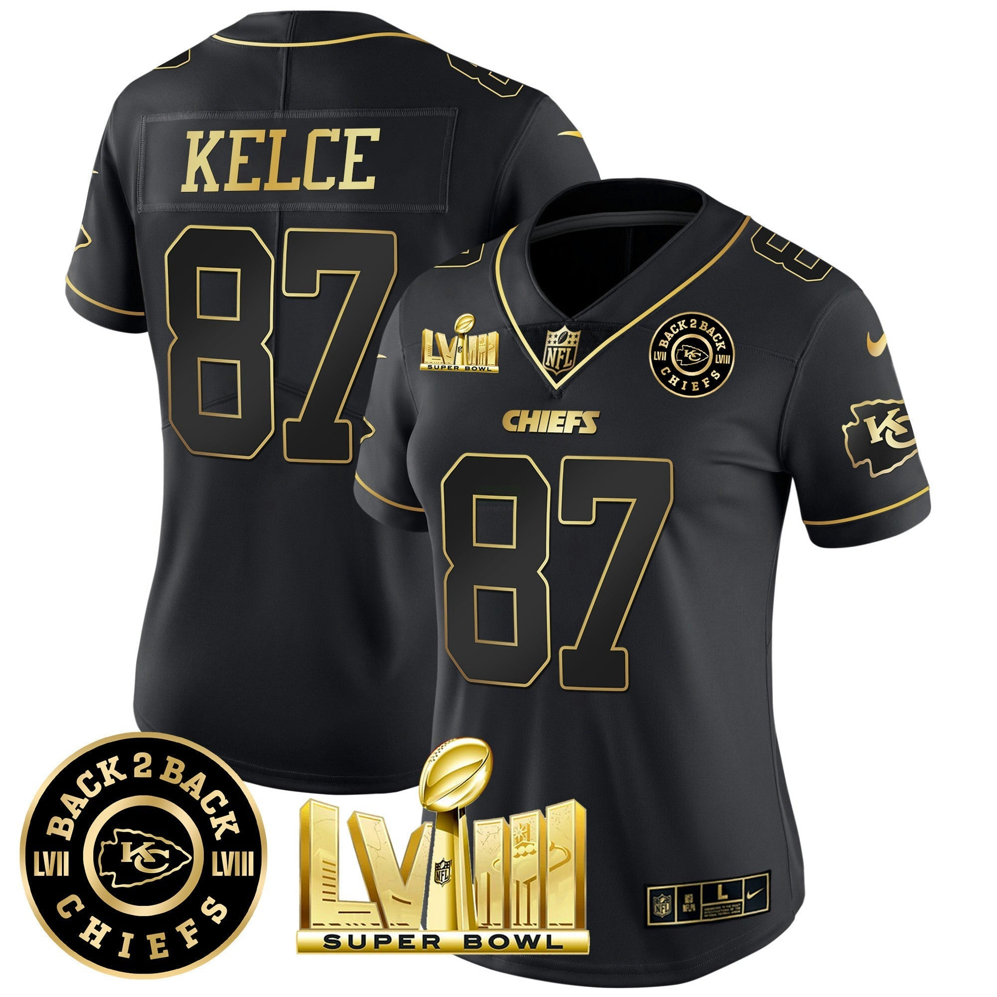 Camisa NFL Women’s Super Bowl LVIII & Back 2 Back Patch Vapor Jersey V4