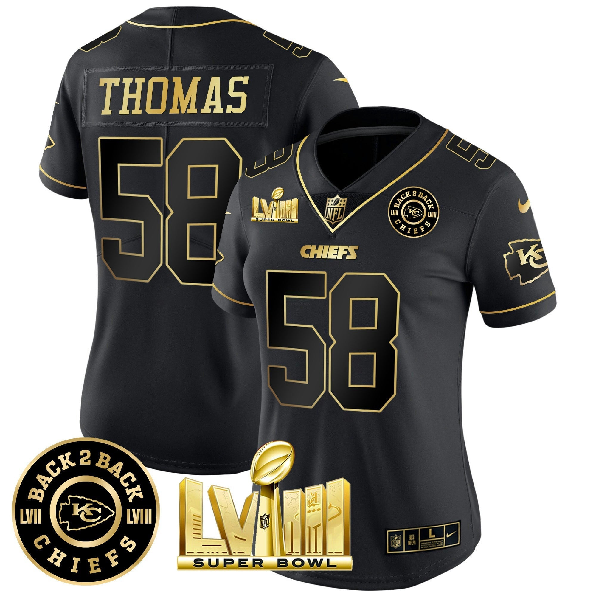 Camisa NFL Women’s Super Bowl LVIII & Back 2 Back Patch Vapor Jersey V4