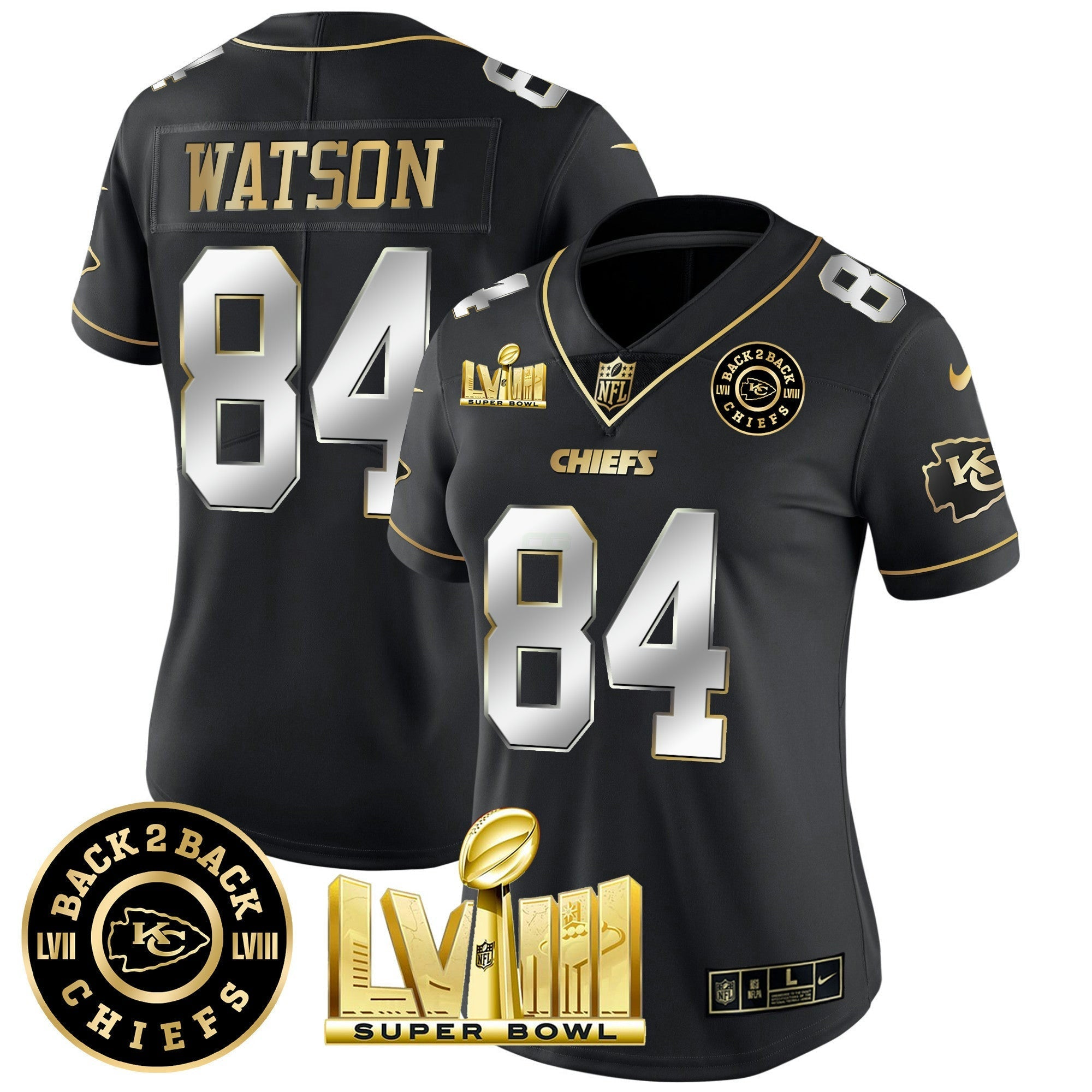 Camisa NFL Women’s Super Bowl LVIII & Back 2 Back Patch Vapor Jersey V4