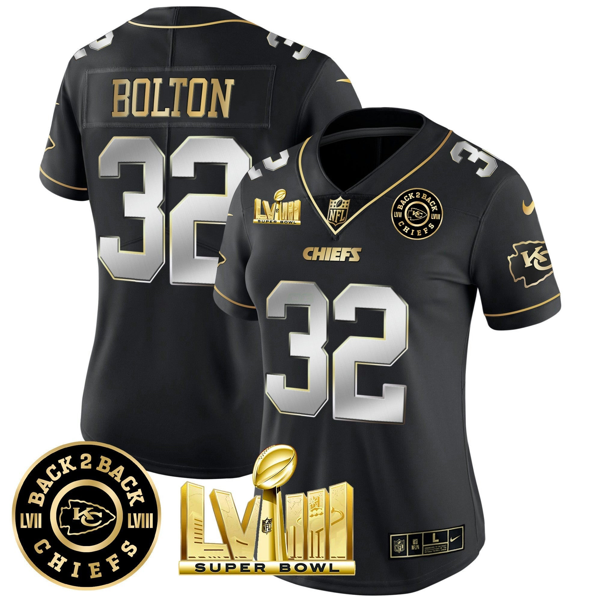 Camisa NFL Women’s Super Bowl LVIII & Back 2 Back Patch Vapor Jersey V4