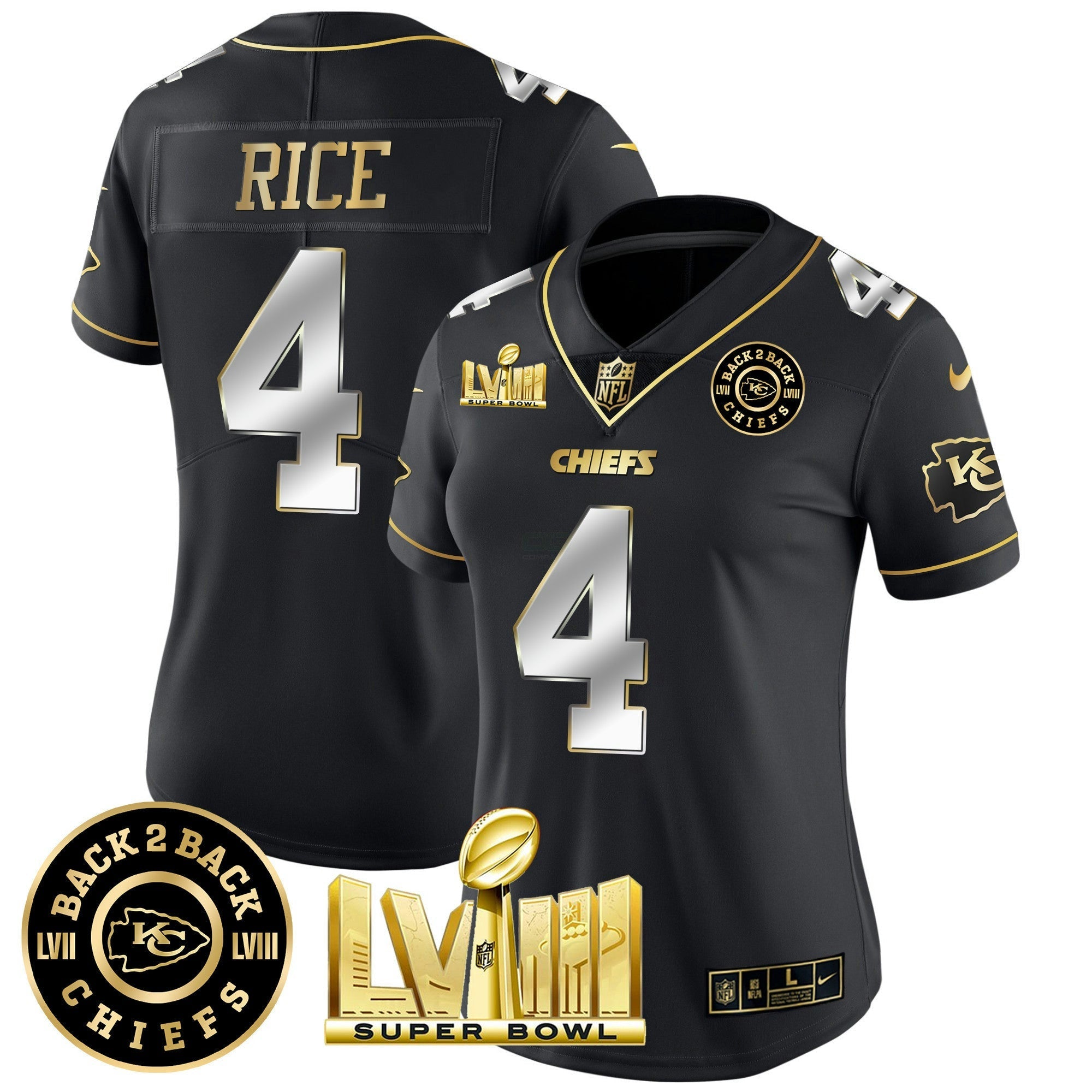 Camisa NFL Women’s Super Bowl LVIII & Back 2 Back Patch Vapor Jersey V4