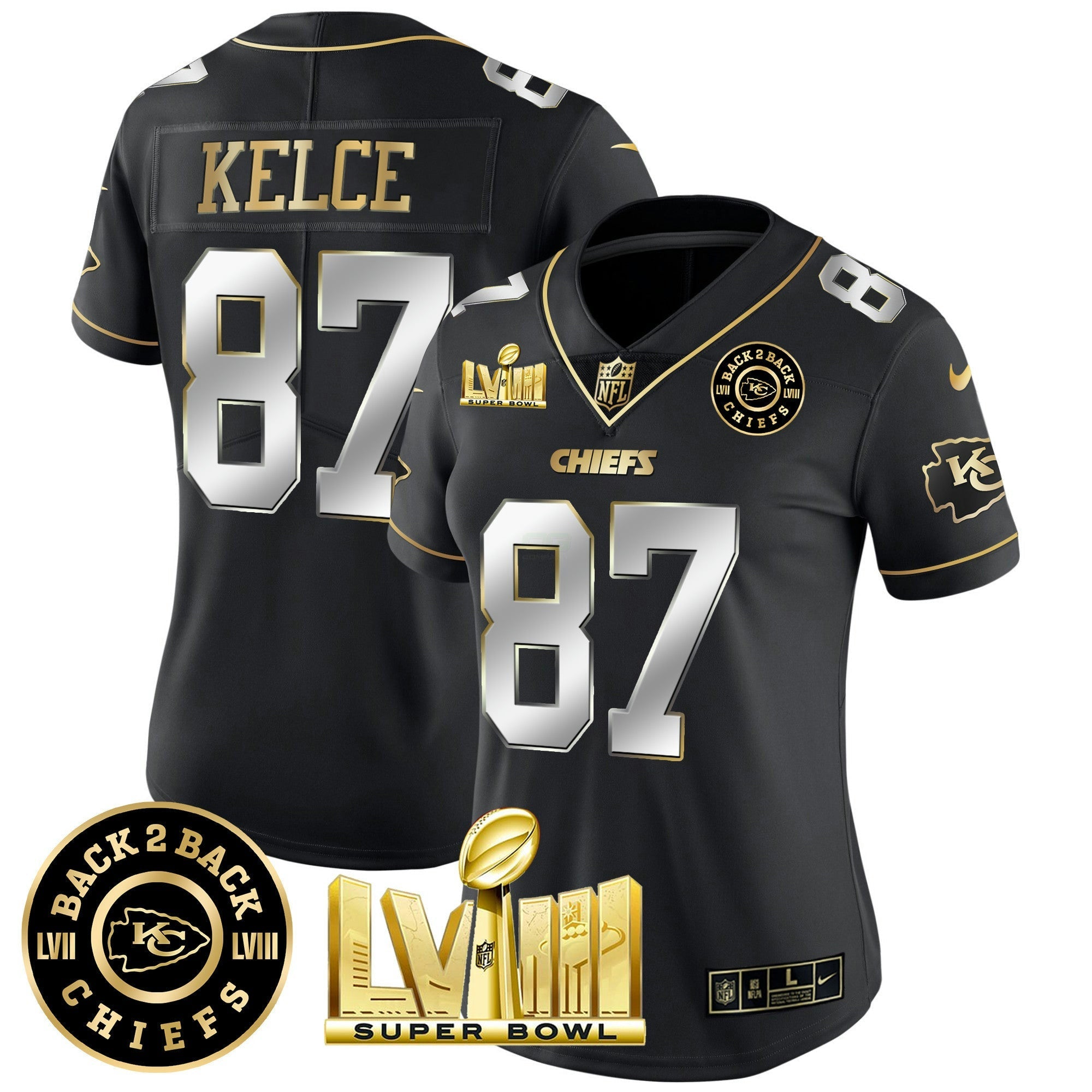 Camisa NFL Women’s Super Bowl LVIII & Back 2 Back Patch Vapor Jersey V4