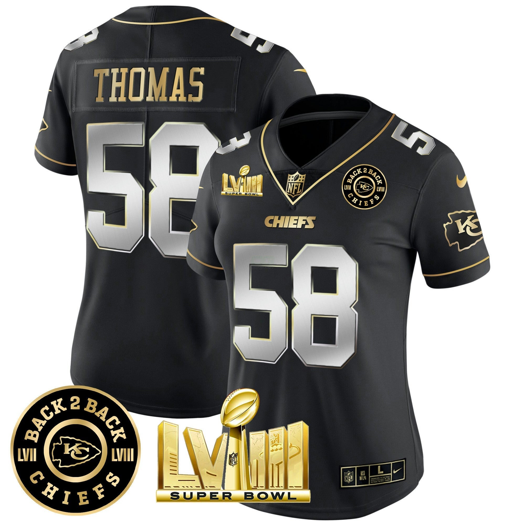 Camisa NFL Women’s Super Bowl LVIII & Back 2 Back Patch Vapor Jersey V4