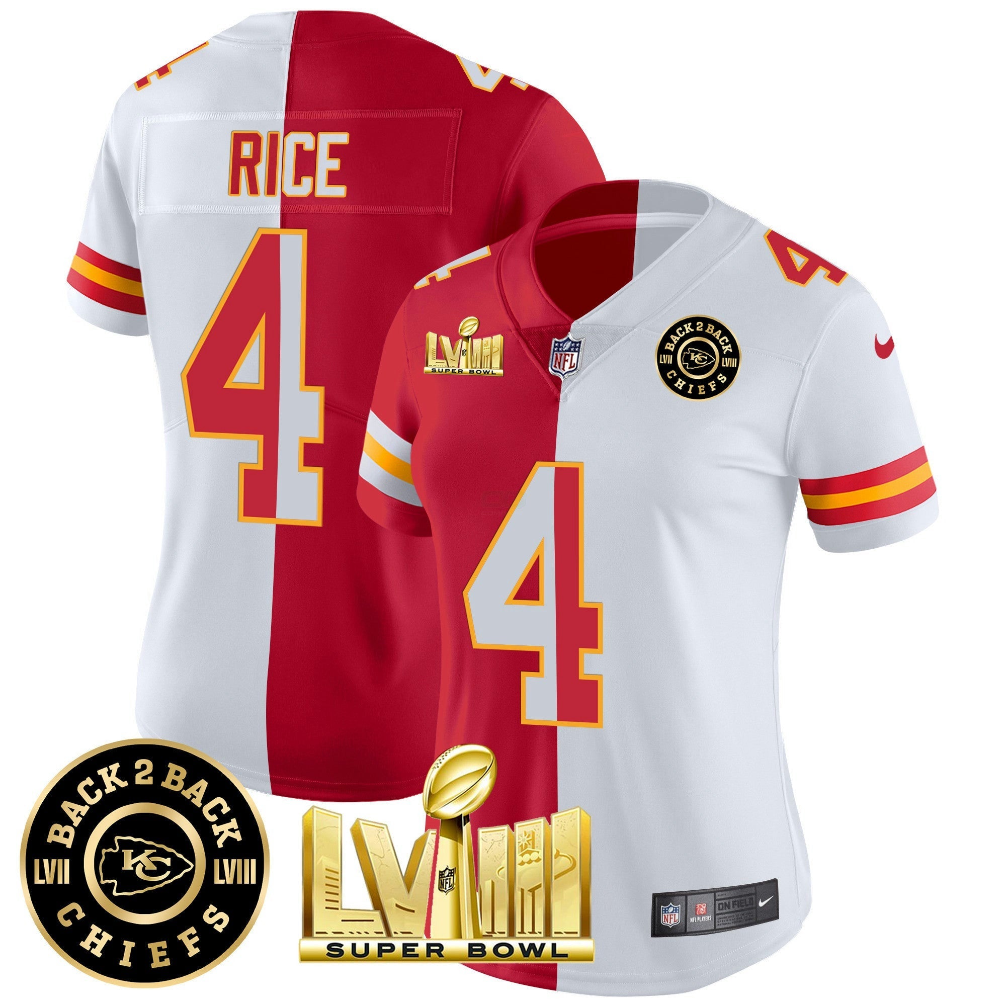 Camisa NFL Women’s Super Bowl LVIII & Back 2 Back Patch Vapor Jersey V4