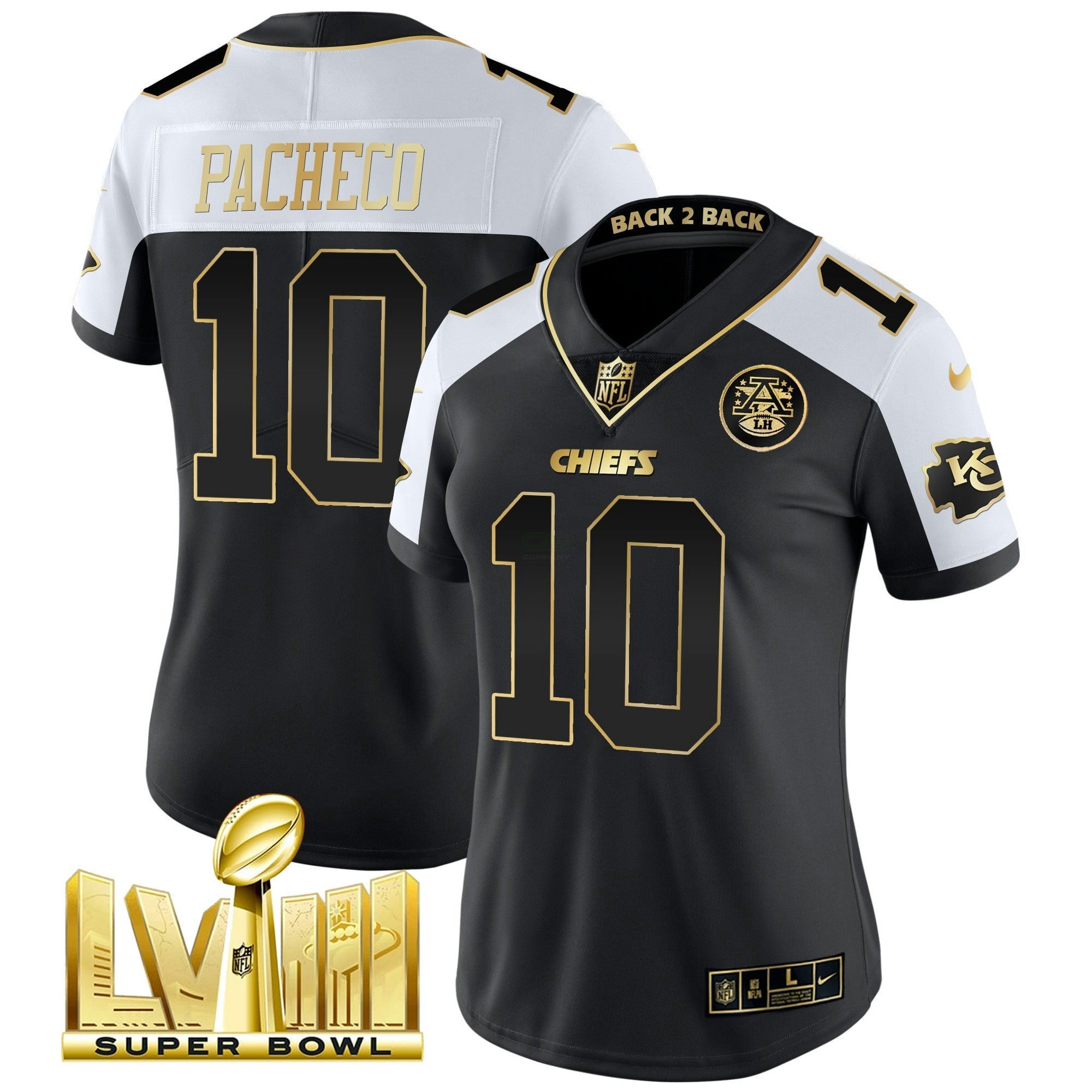 Camisa NFL Women’s Super Bowl LVIII & Back 2 Back Patch Vapor Jersey V5