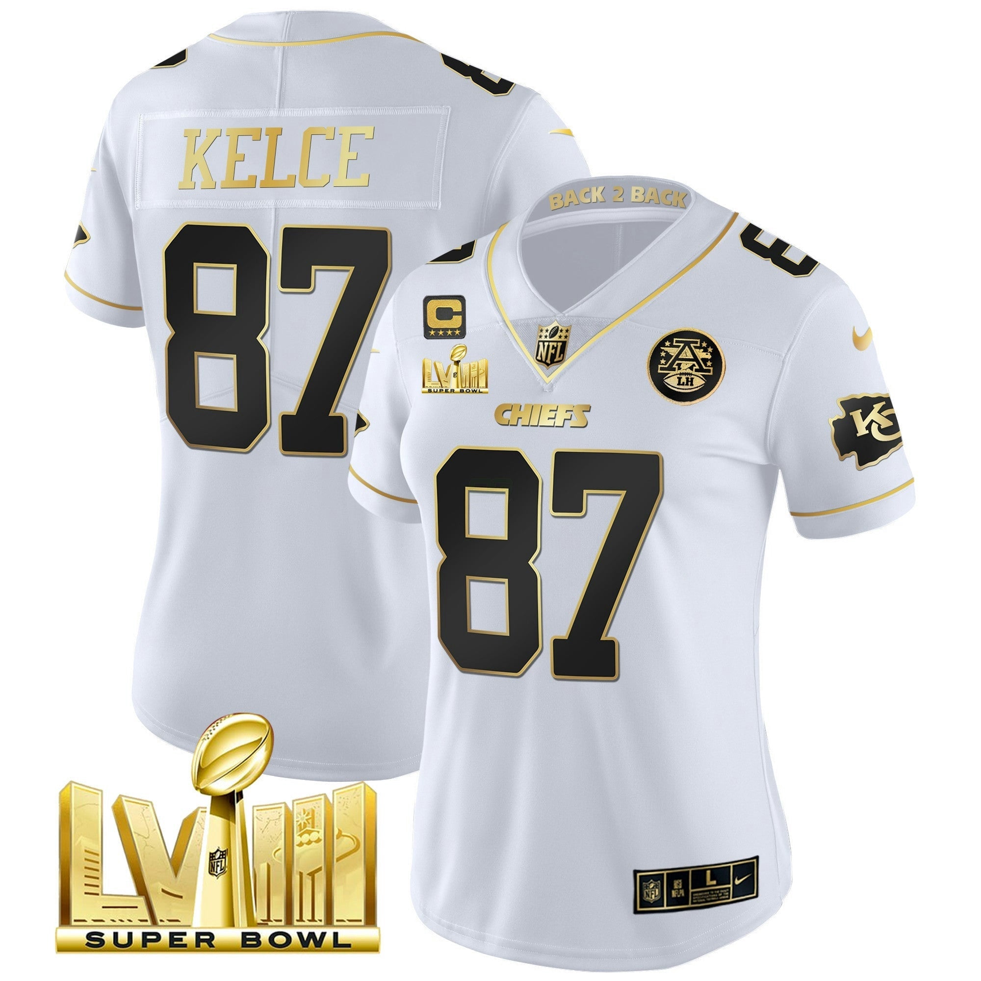 Camisa NFL Women’s Super Bowl LVIII & Back 2 Back Patch Vapor Jersey V5