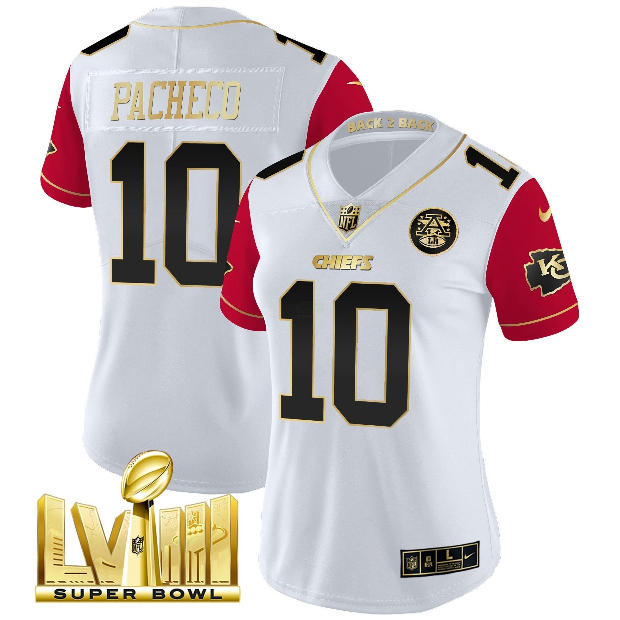 Camisa NFL Women’s Super Bowl LVIII & Back 2 Back Patch Vapor Jersey V5