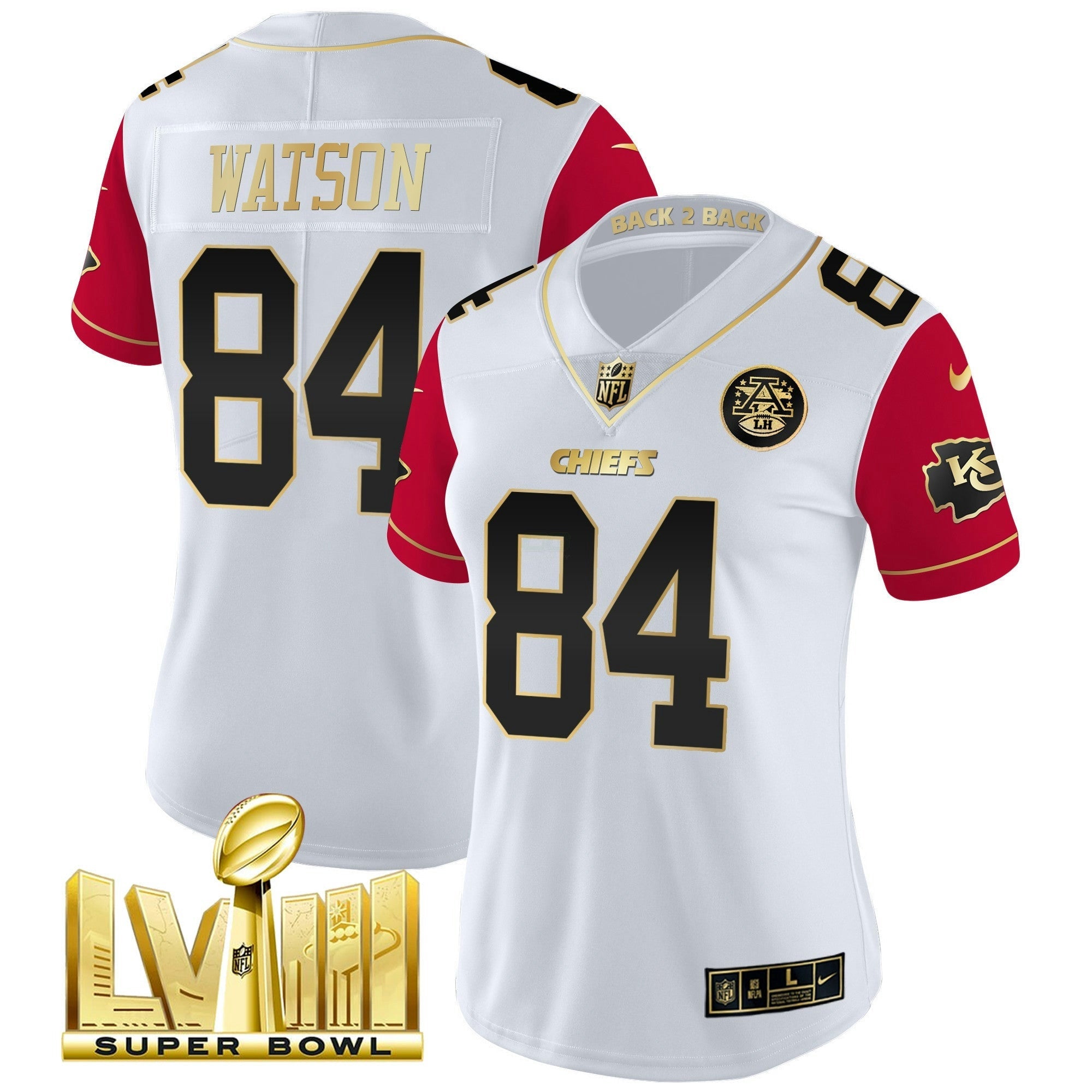 Camisa NFL Women’s Super Bowl LVIII & Back 2 Back Patch Vapor Jersey V5