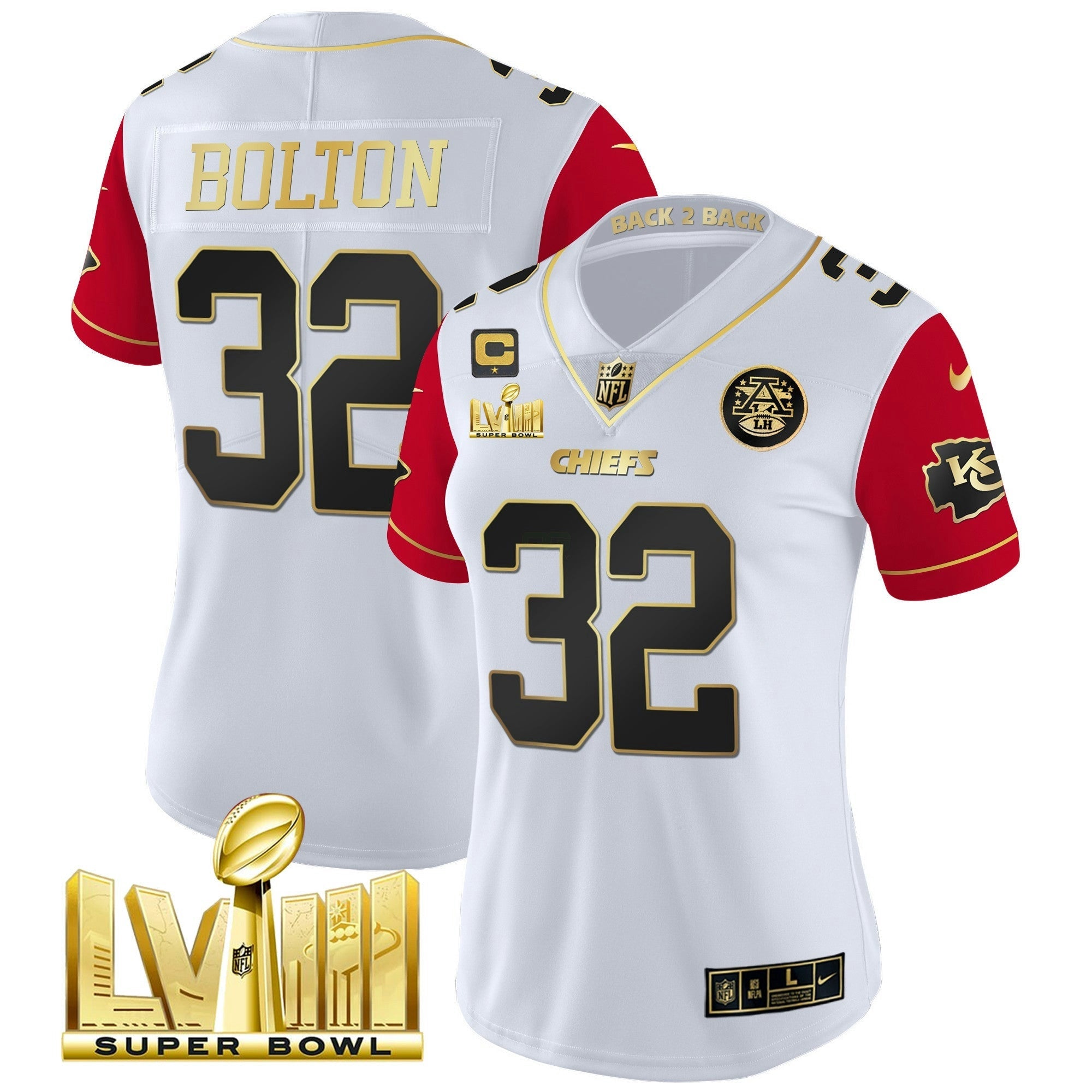 Camisa NFL Women’s Super Bowl LVIII & Back 2 Back Patch Vapor Jersey V5