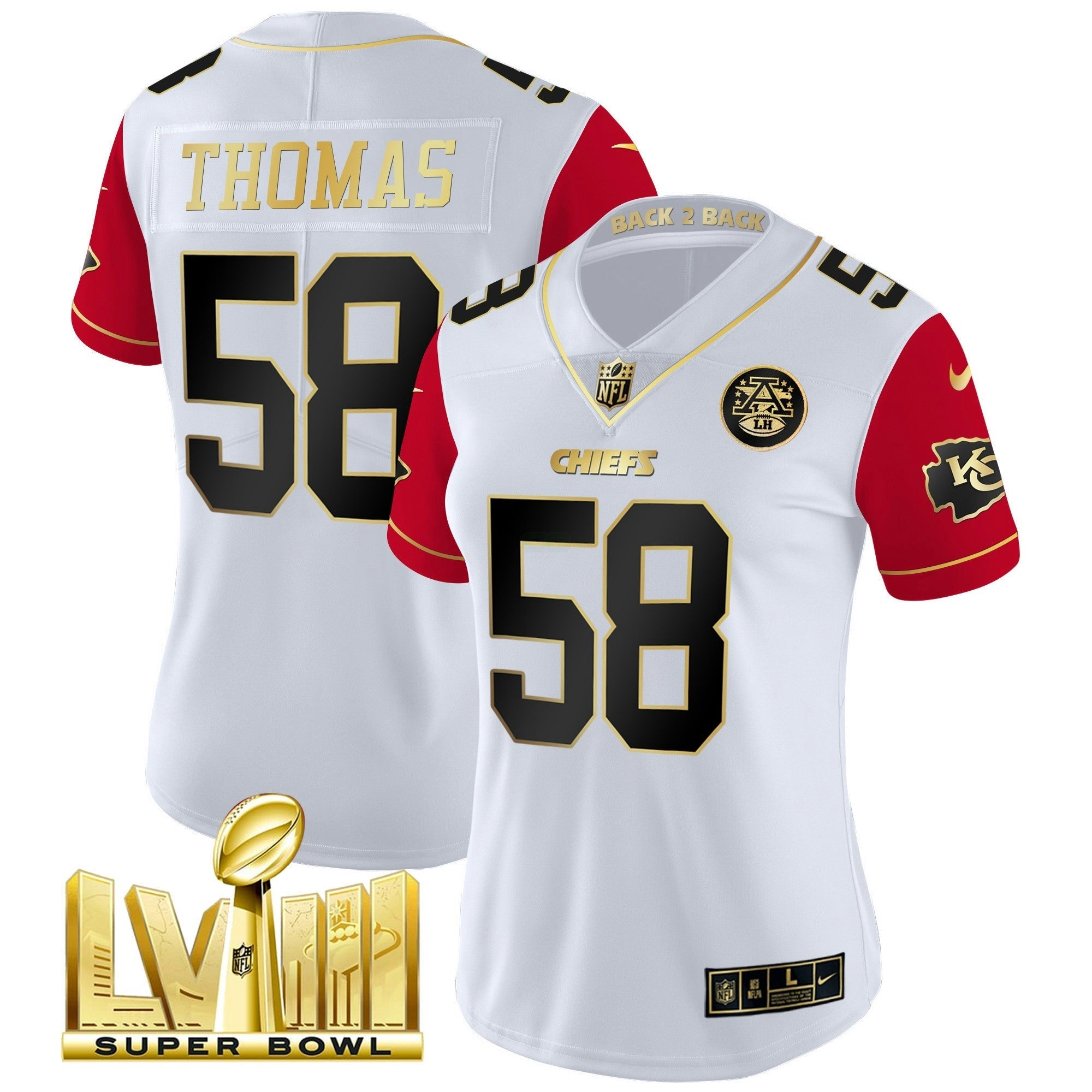 Camisa NFL Women’s Super Bowl LVIII & Back 2 Back Patch Vapor Jersey V5