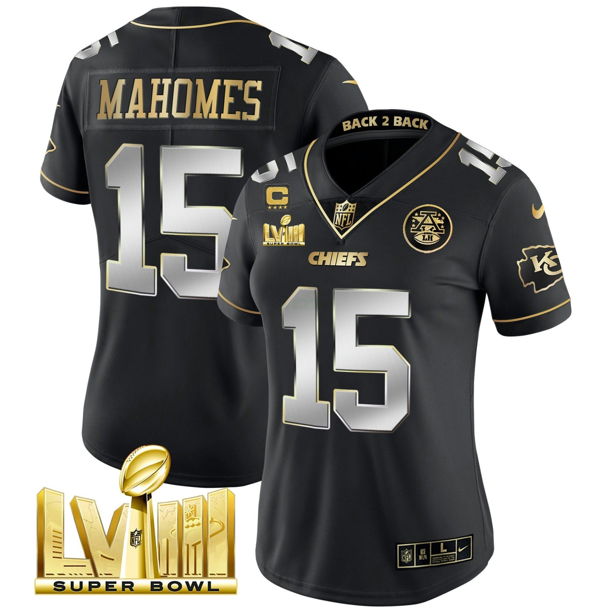 Camisa NFL Women’s Super Bowl LVIII & Back 2 Back Patch Vapor Jersey V5