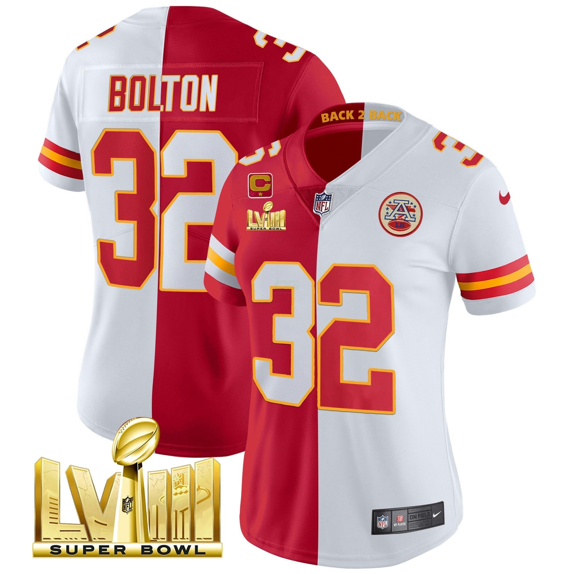 Camisa NFL Women’s Super Bowl LVIII & Back 2 Back Patch Vapor Jersey V5